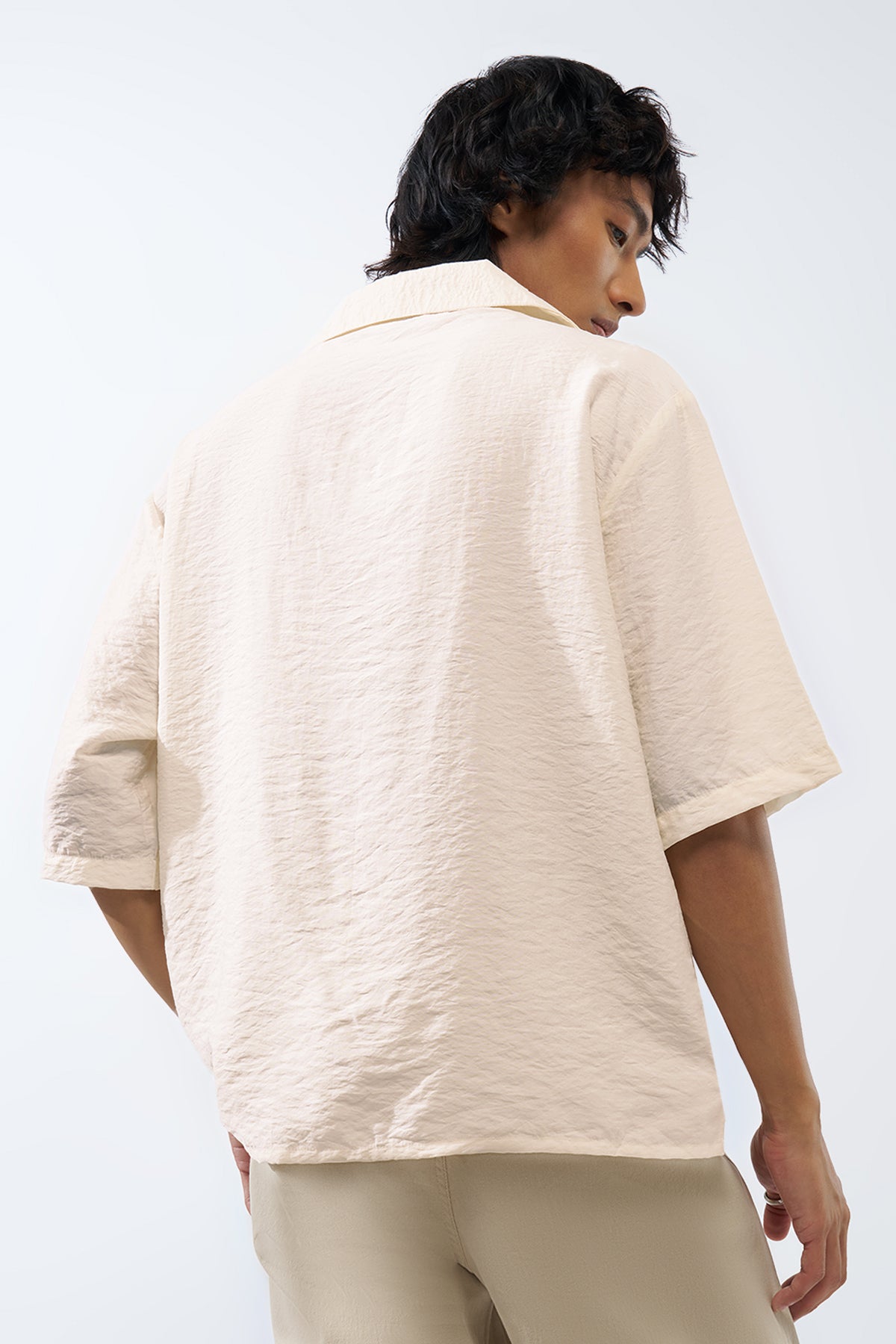Off White Solid Relaxed Fit T-Shirt for Men - Image 5