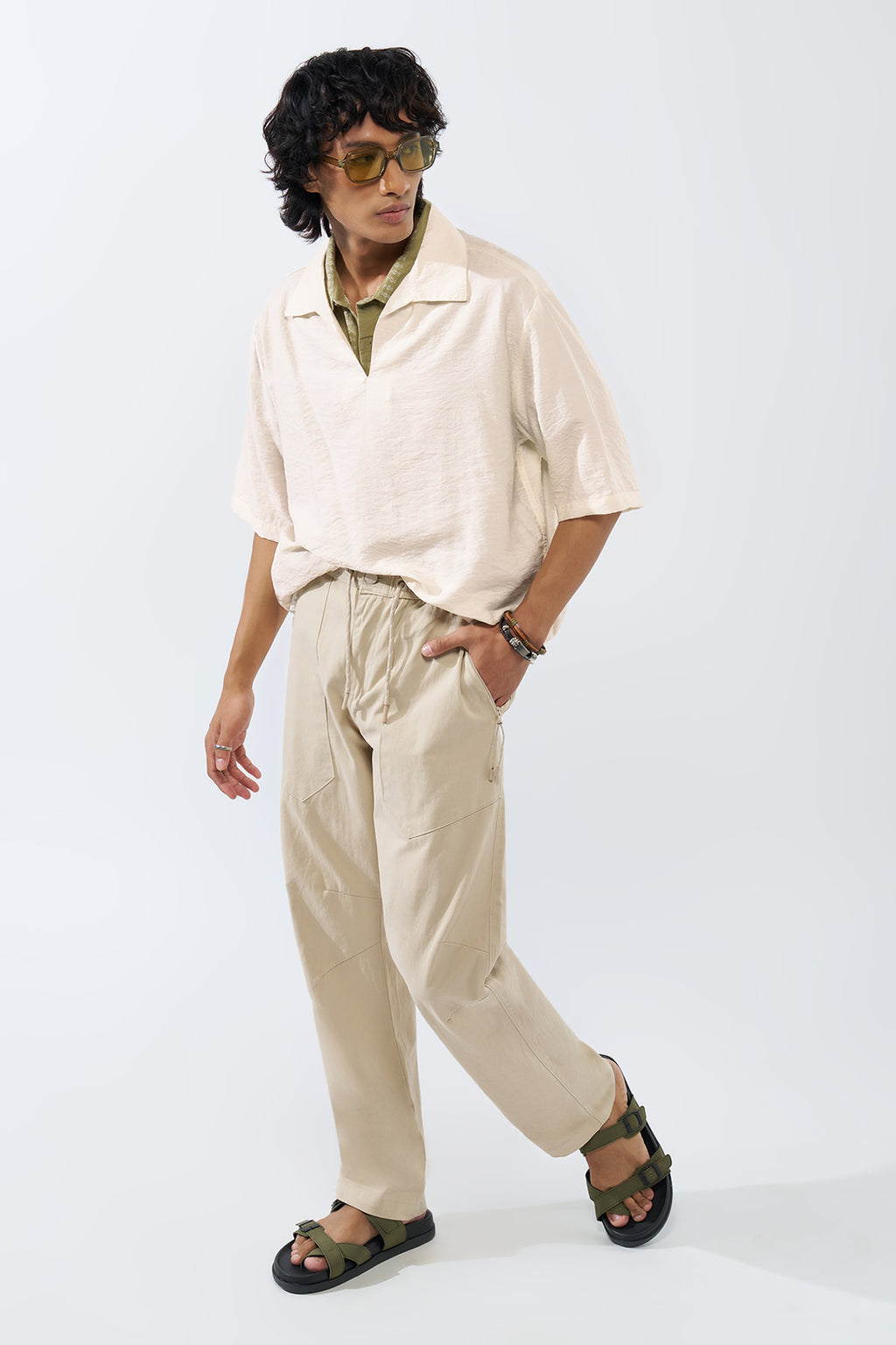 Off White Solid Relaxed Fit T-Shirt for Men - Image 6