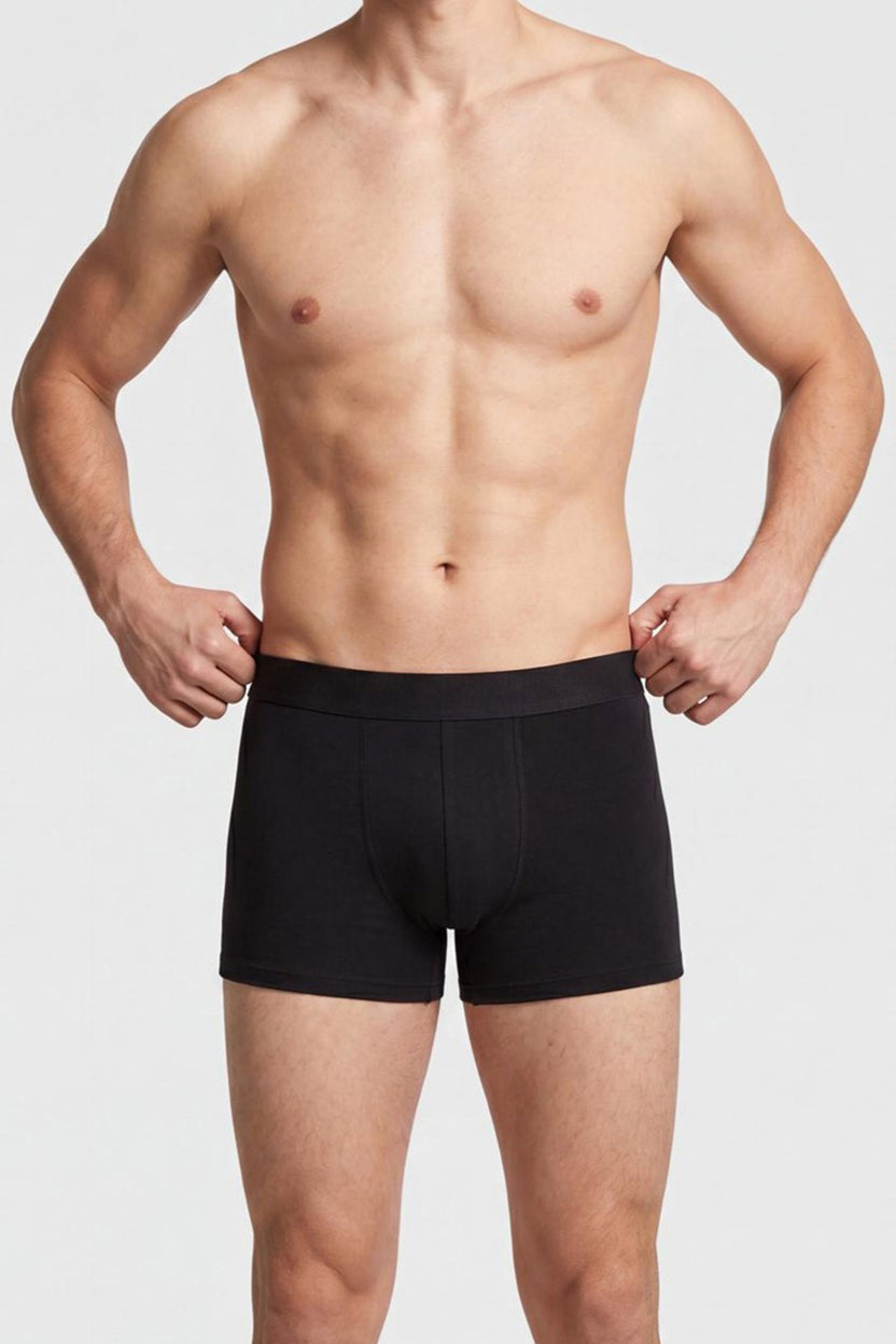 Black Solid Cotton Elastane Pack of 2 Trunks for Men - Image 3