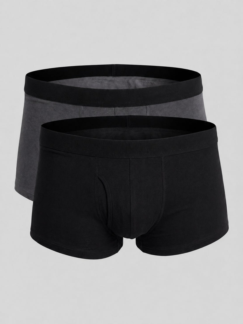 Charcoal and Black Solid Cotton Blend Pack of 2 Trunks for Men - Image 6