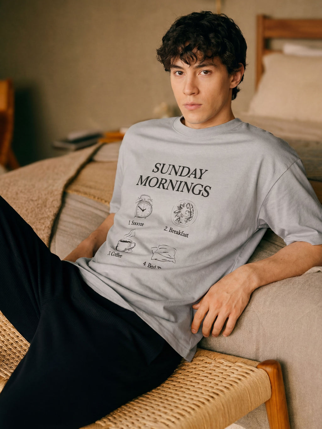 Light Grey Graphic Oversized Fit T-Shirt for Men - Image 1