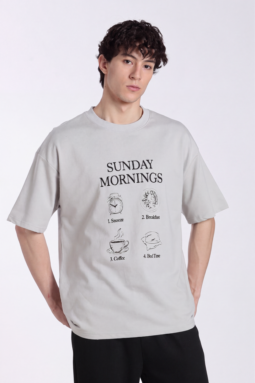 Light Grey Graphic Oversized Fit T-Shirt for Men - Image 2