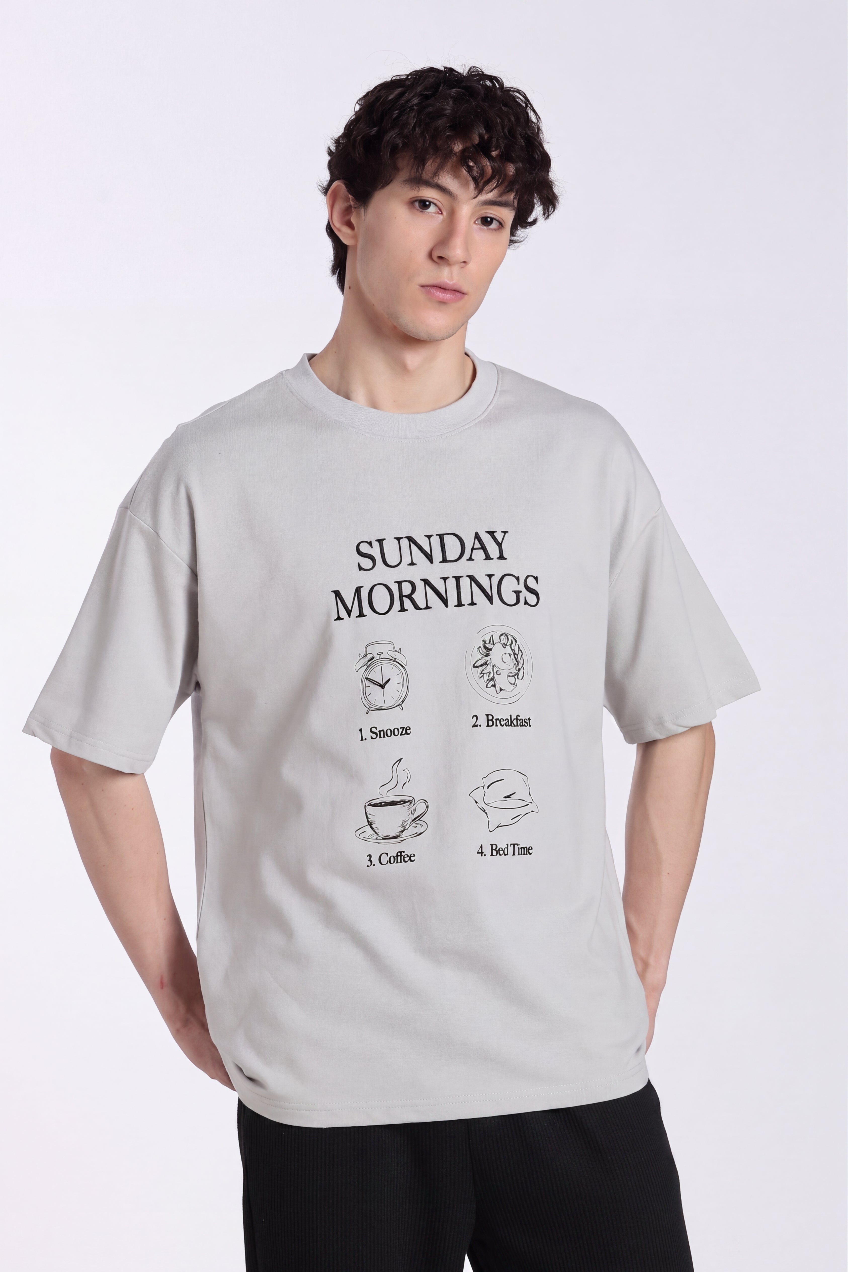 Light Grey Graphic Oversized Fit T-Shirt for Men - Image 2