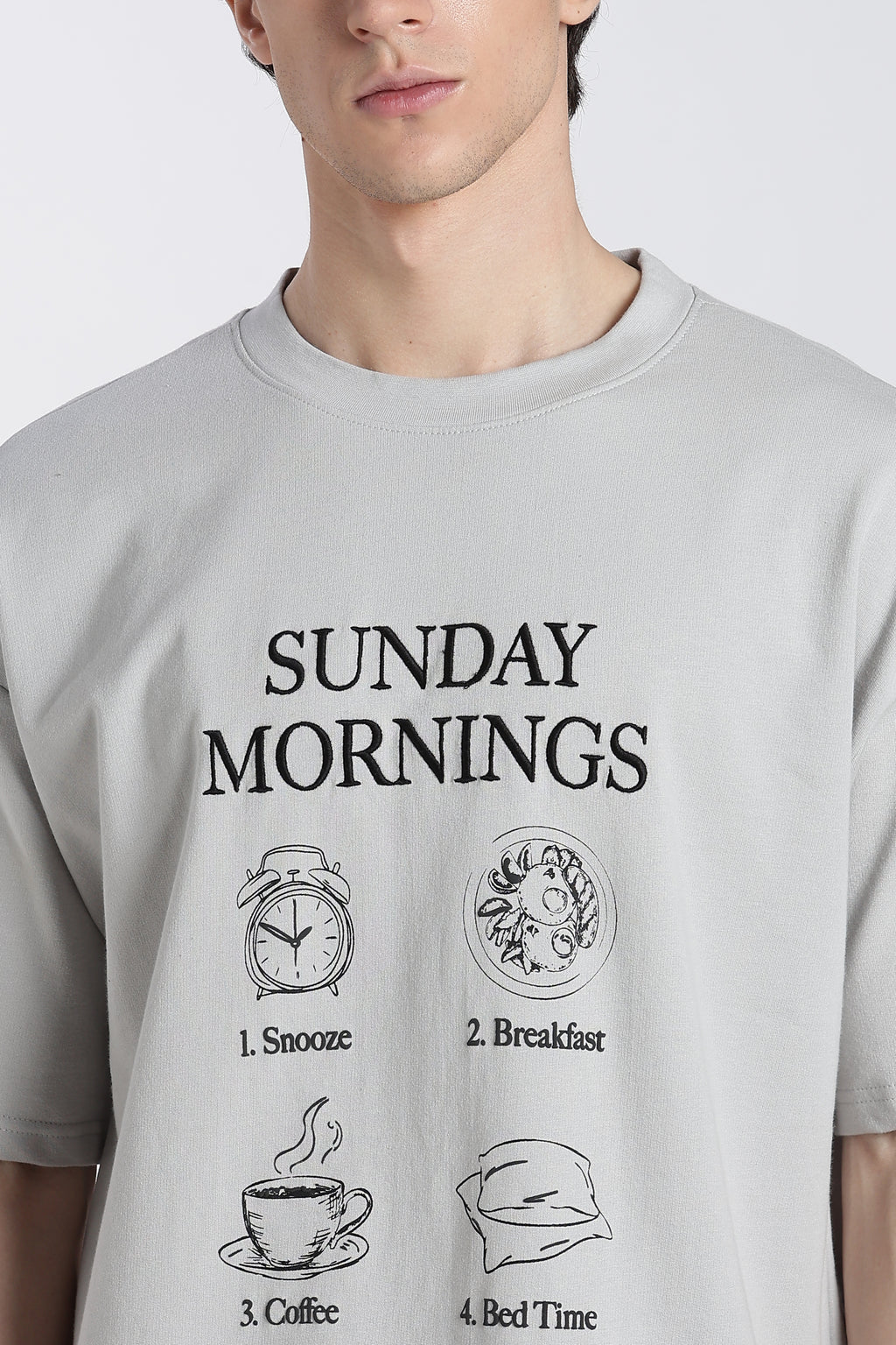 Light Grey Graphic Oversized Fit T-Shirt for Men - Image 3