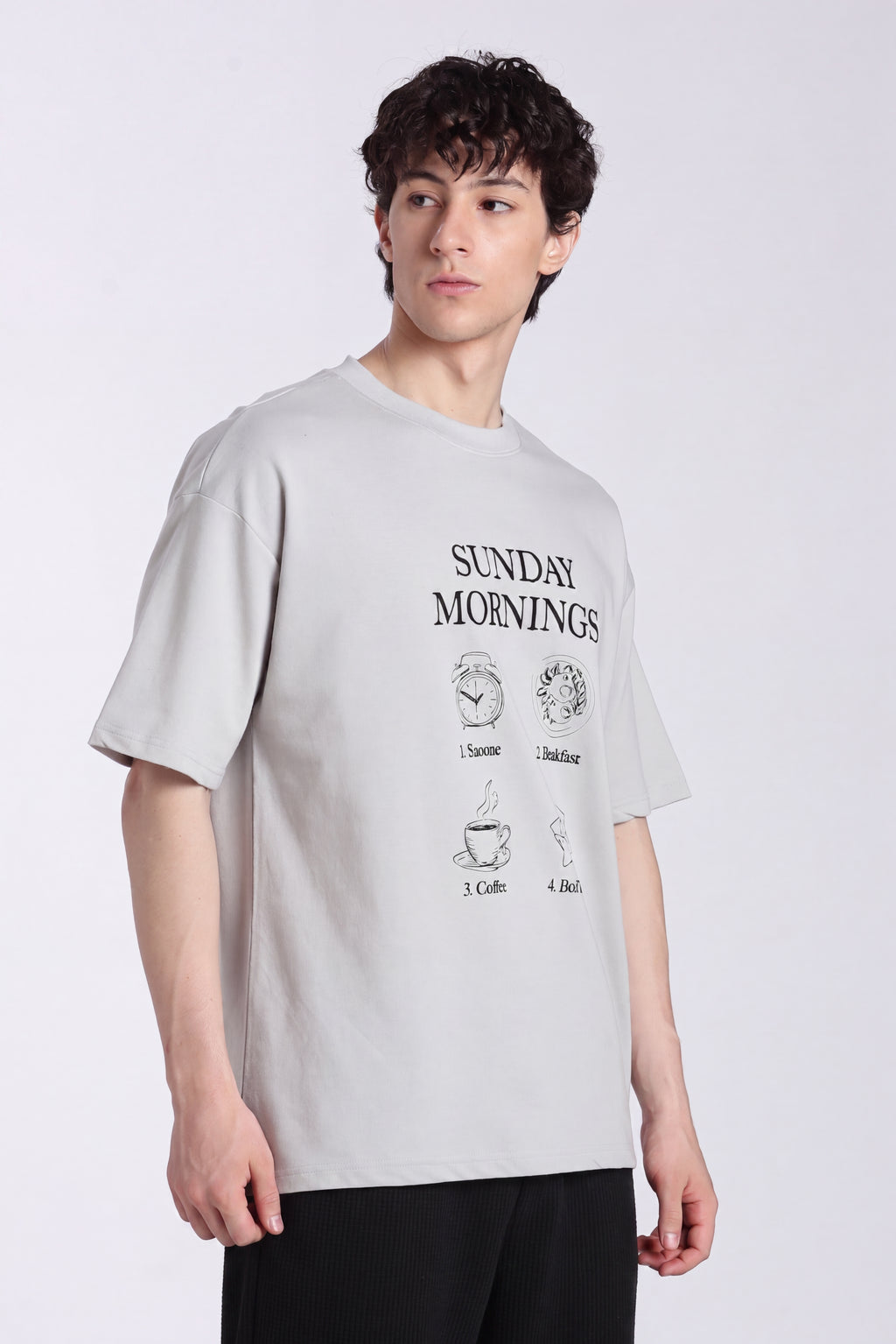 Light Grey Graphic Oversized Fit T-Shirt for Men - Image 4