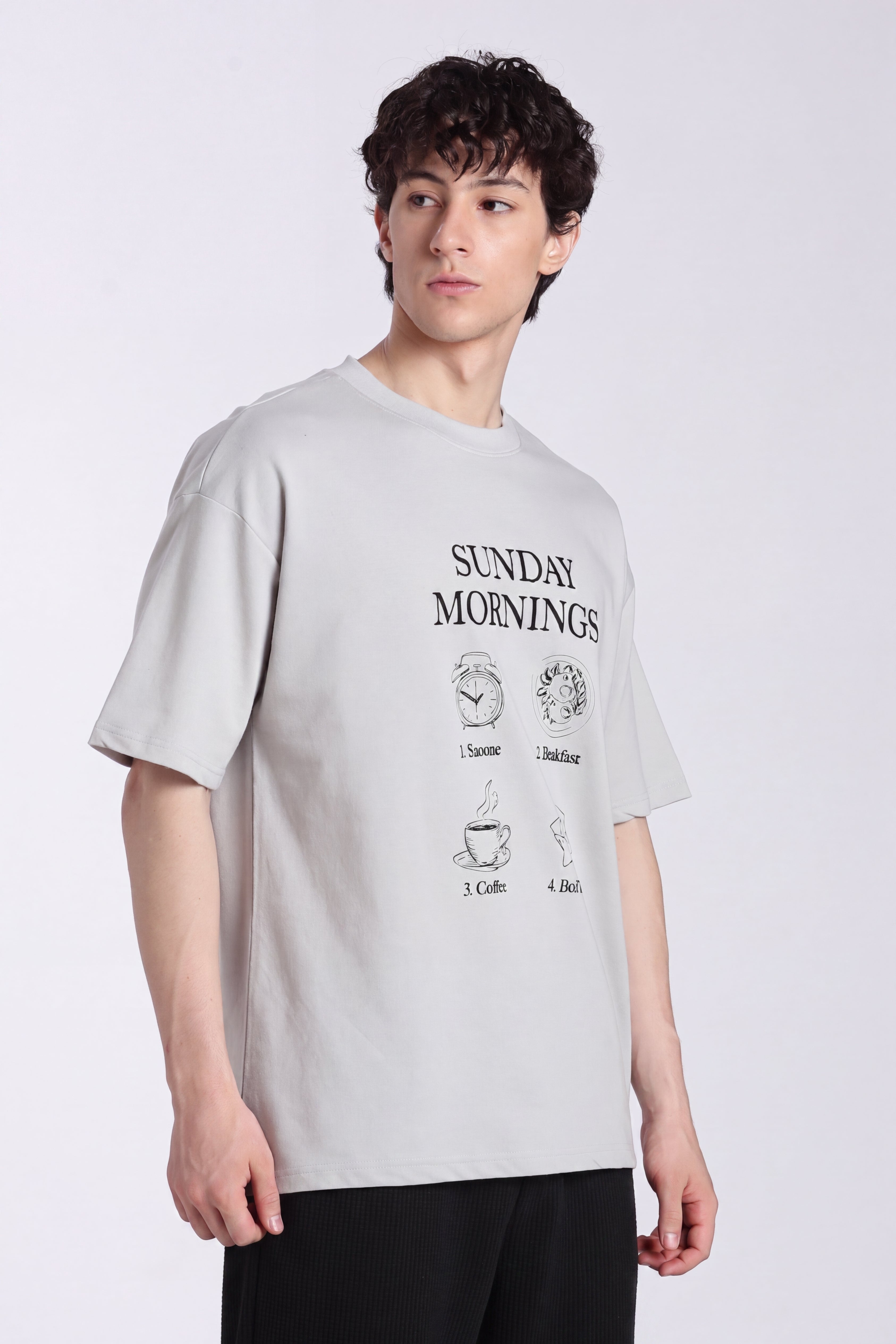 Light Grey Graphic Oversized Fit T-Shirt for Men - Image 4