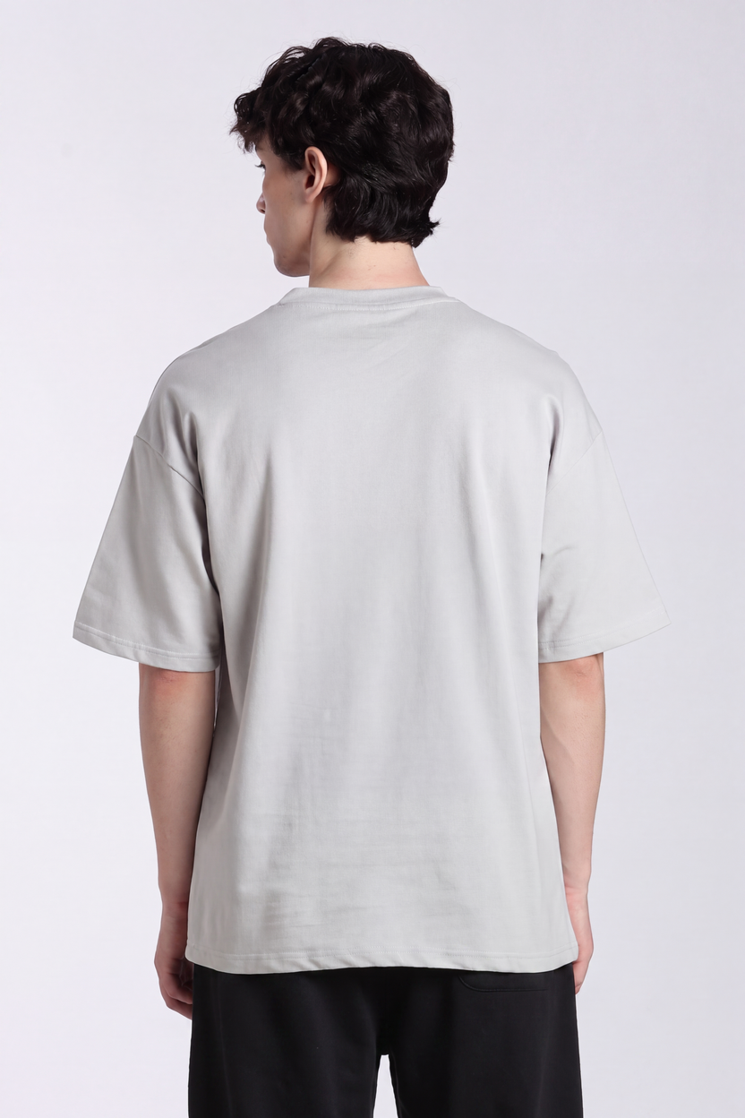 Light Grey Graphic Oversized Fit T-Shirt for Men - Image 5