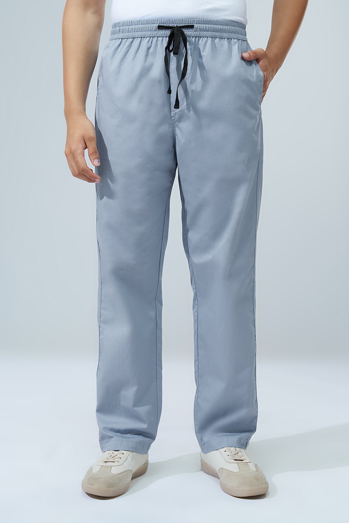 Light Blue Solid Regular Fit Pyjamas for Men - Image 2