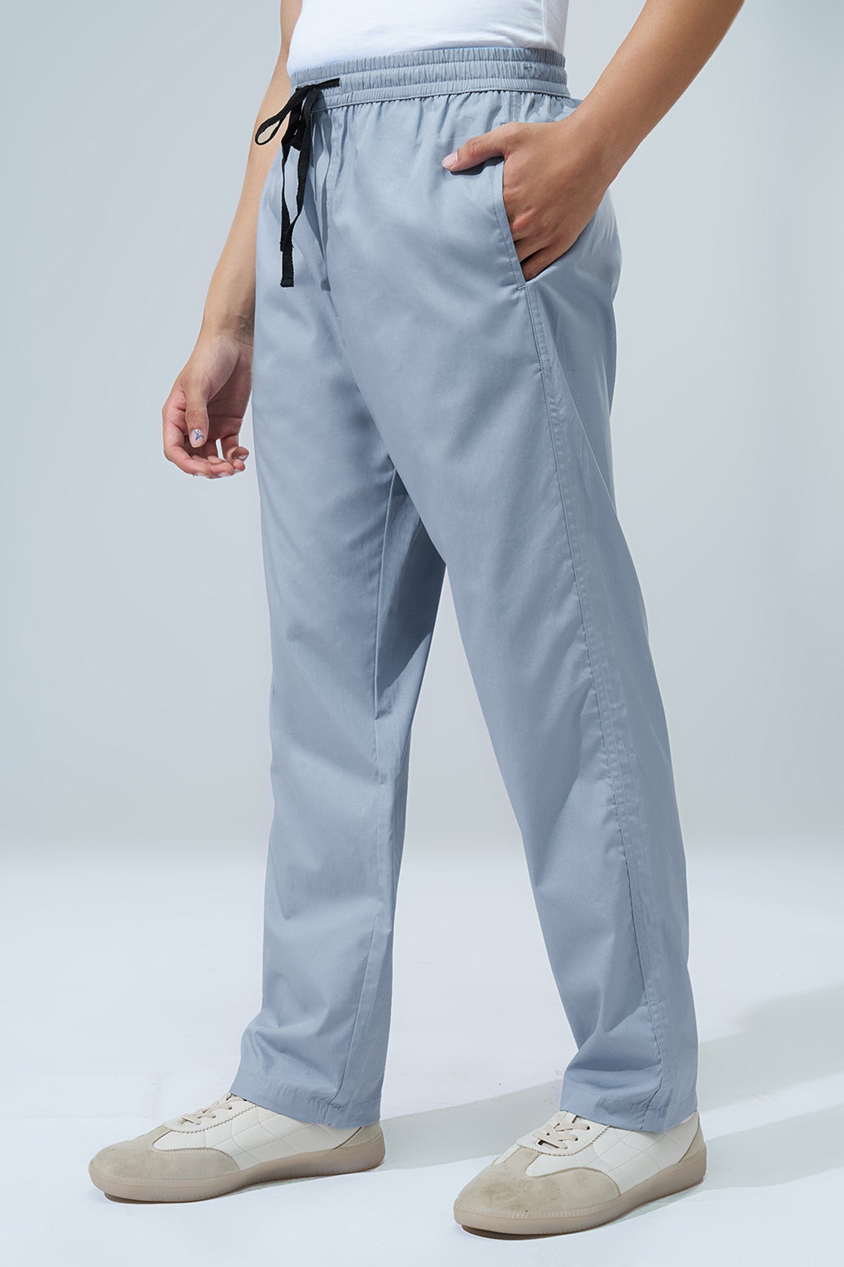 Light Blue Solid Regular Fit Pyjamas for Men - Image 4