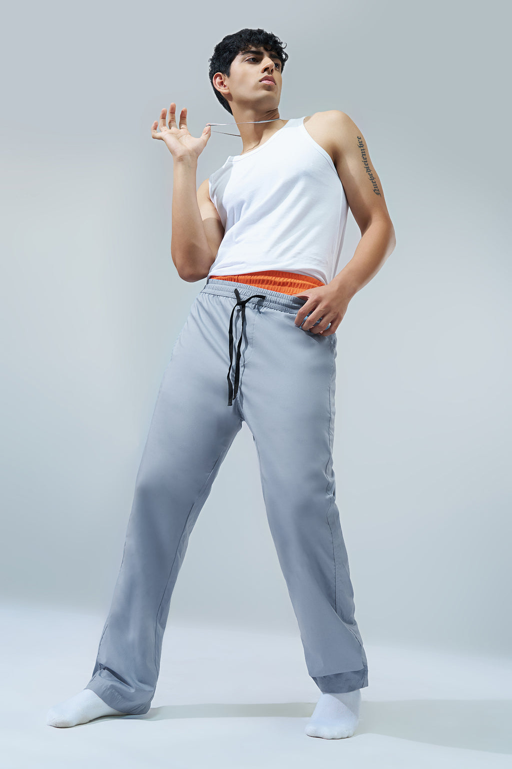 Light Blue Solid Regular Fit Pyjamas for Men - Image 6