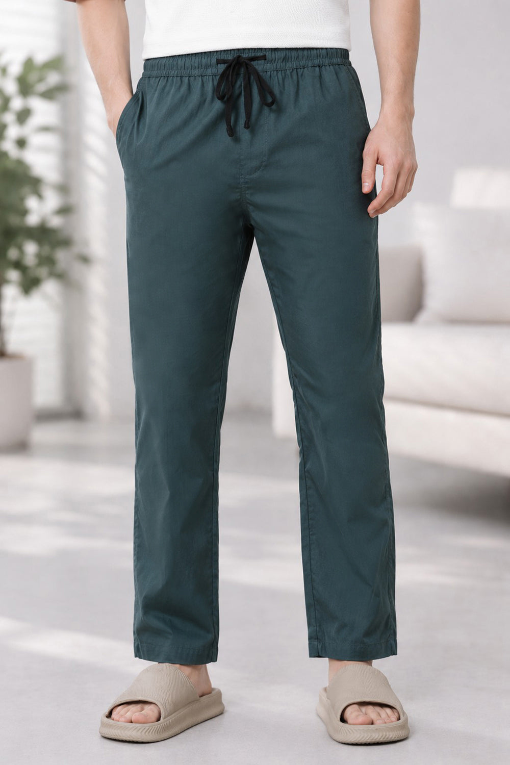 Teal Solid Regular Fit Pyjama for Men - Image 1