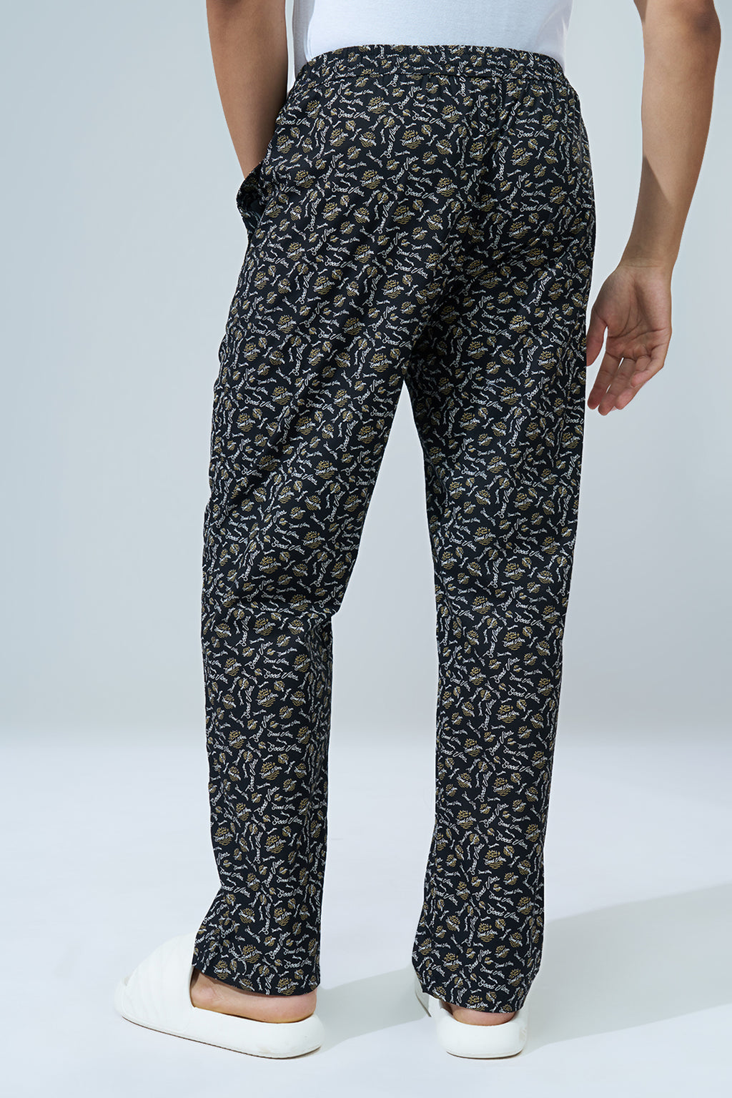 Black Printed Regular Fit Pyjamas for Men - Image 5