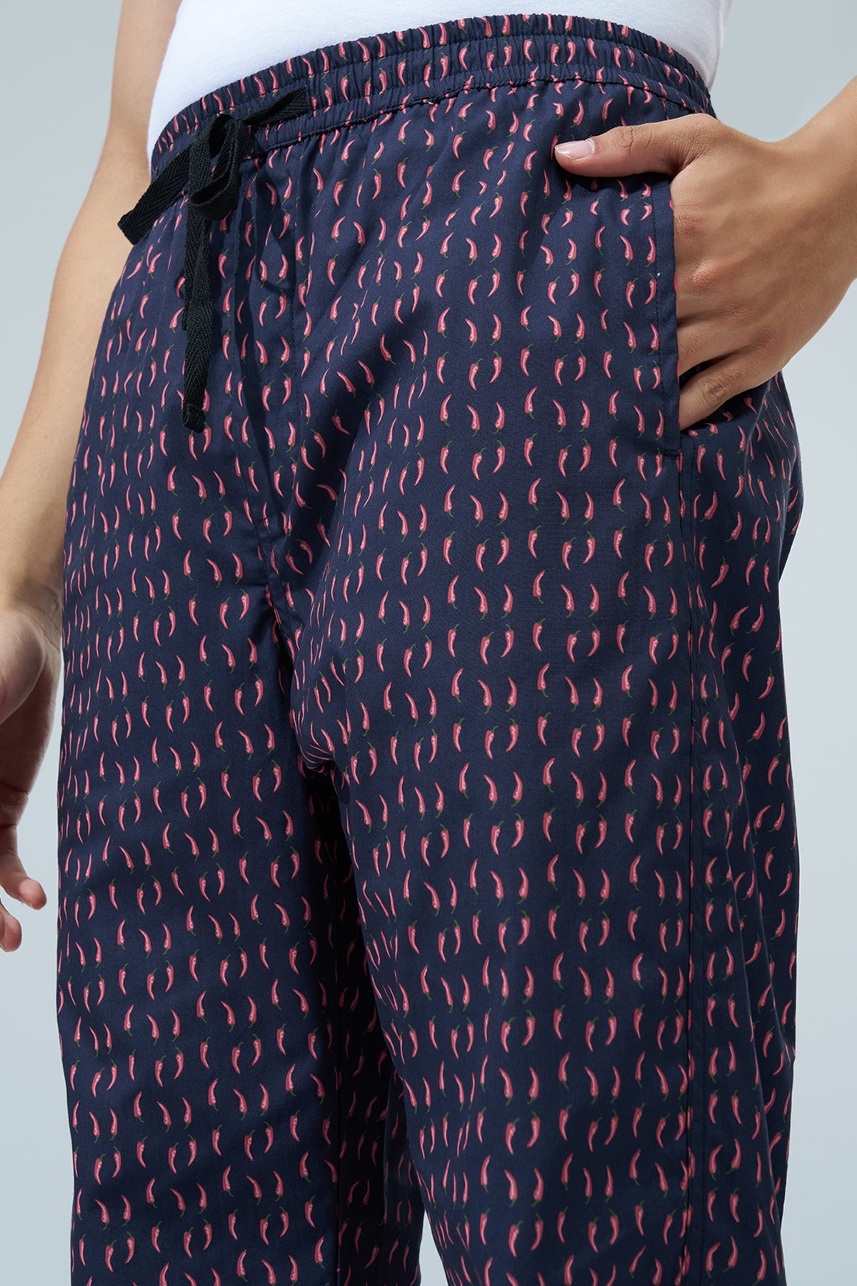 Navy Printed Regular Fit Pyjamas for Men - Image 3