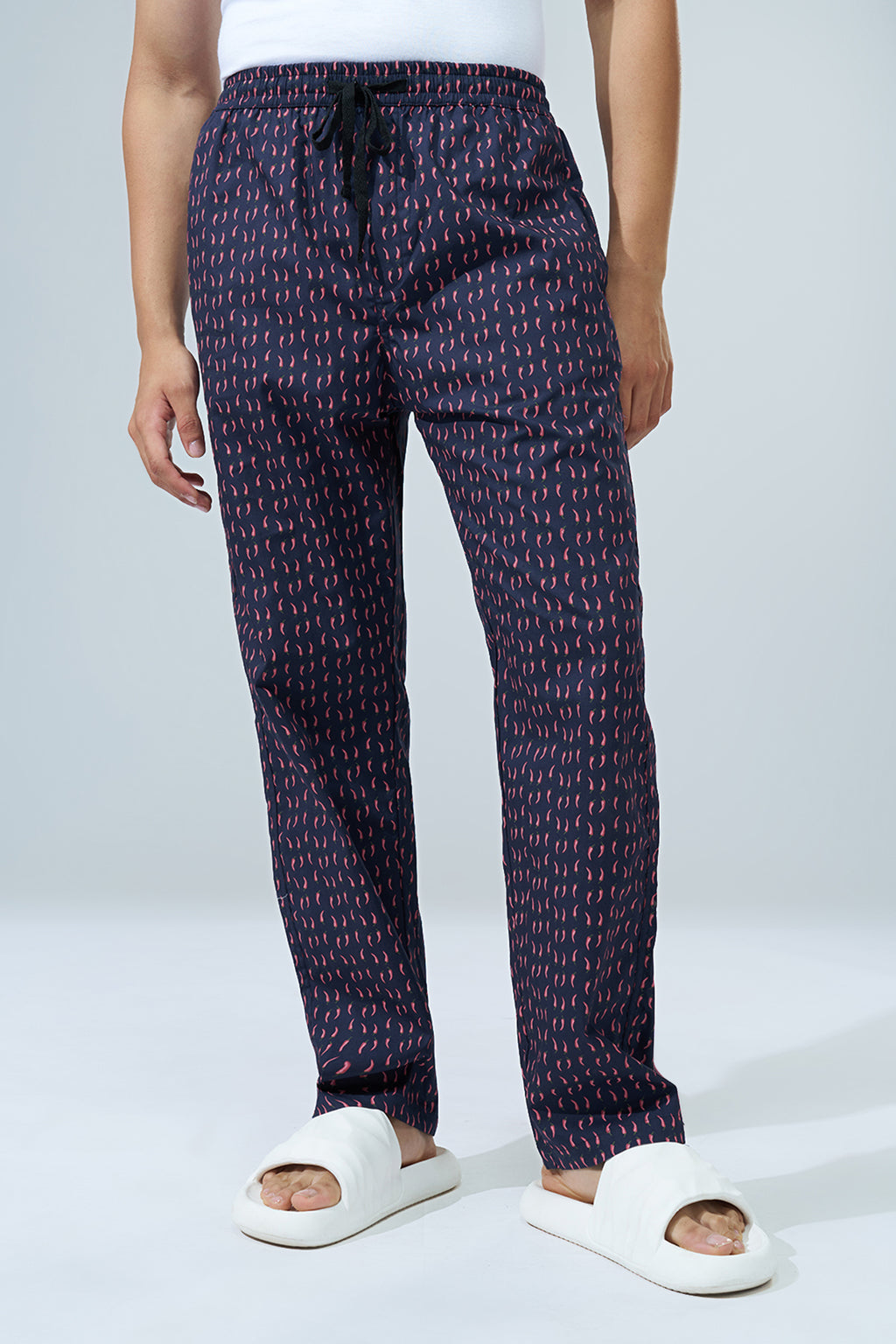 Navy Printed Regular Fit Pyjamas for Men - Image 2
