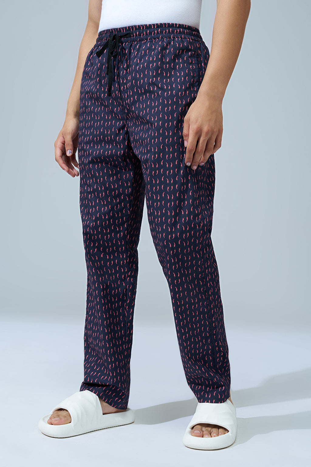 Navy Printed Regular Fit Pyjamas for Men - Image 4