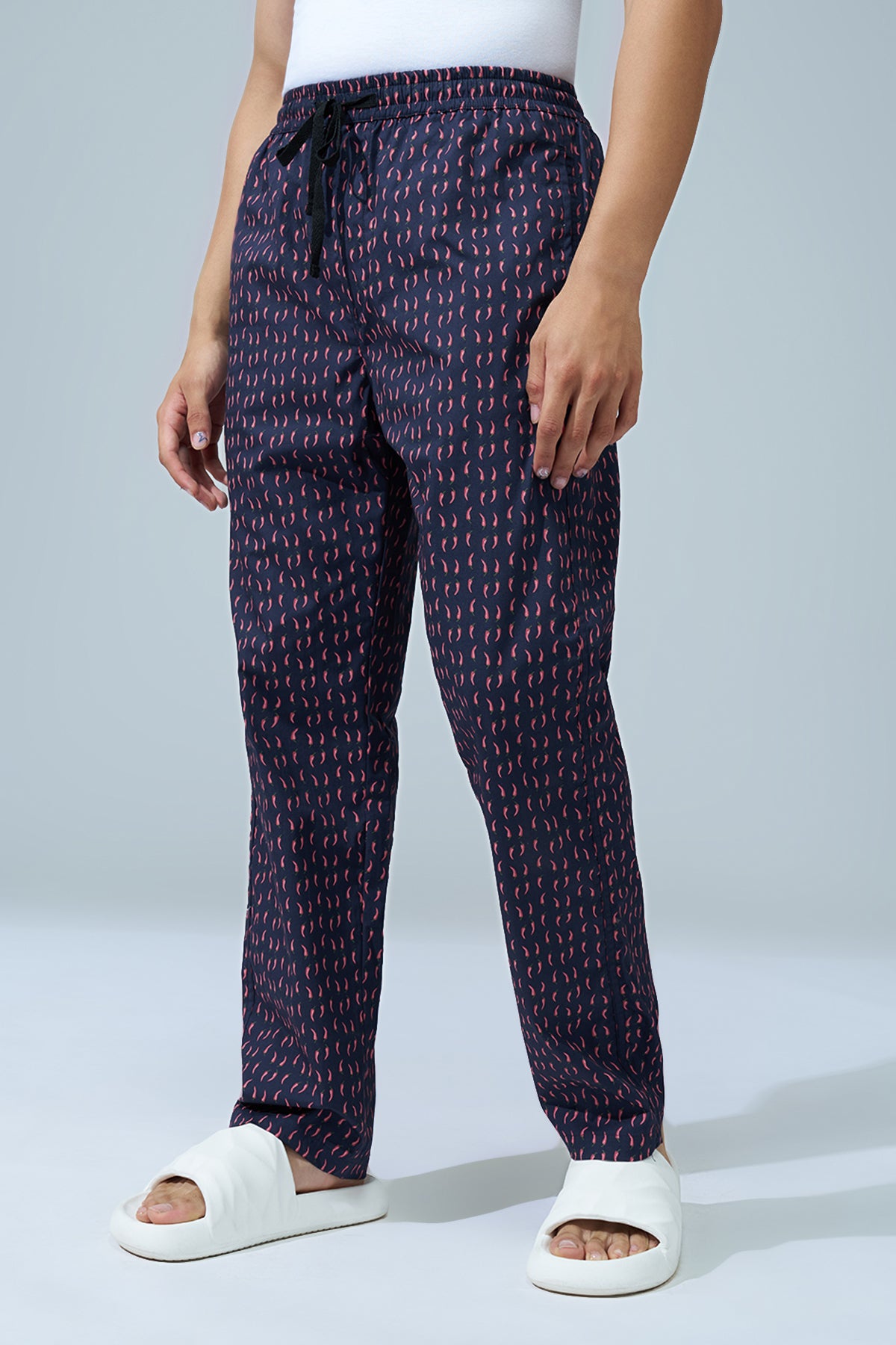 Navy Printed Regular Fit Pyjamas for Men - Image 4