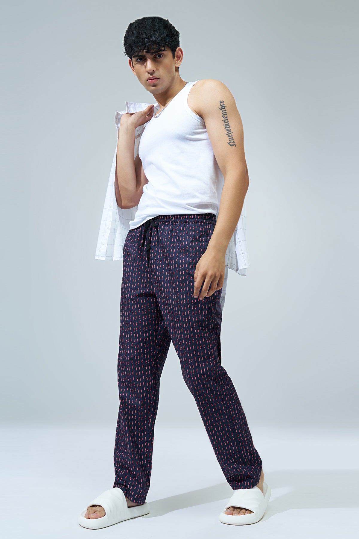 Navy Printed Regular Fit Pyjamas for Men - Image 6