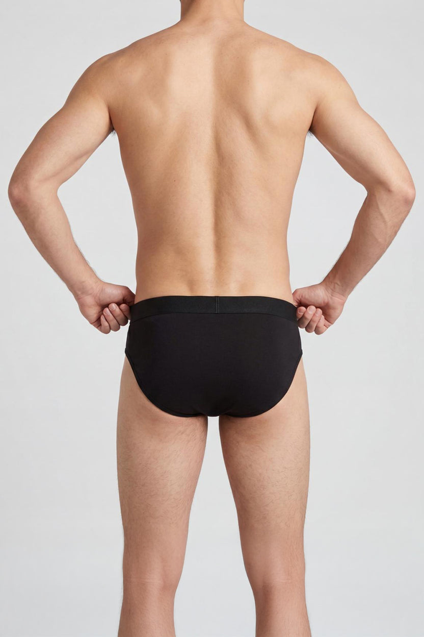 Black Solid Cotton Regular Fit Brief for Men - Image 3