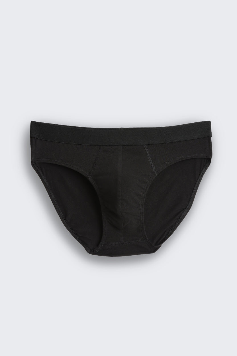 Black Solid Cotton Regular Fit Brief for Men - Image 4