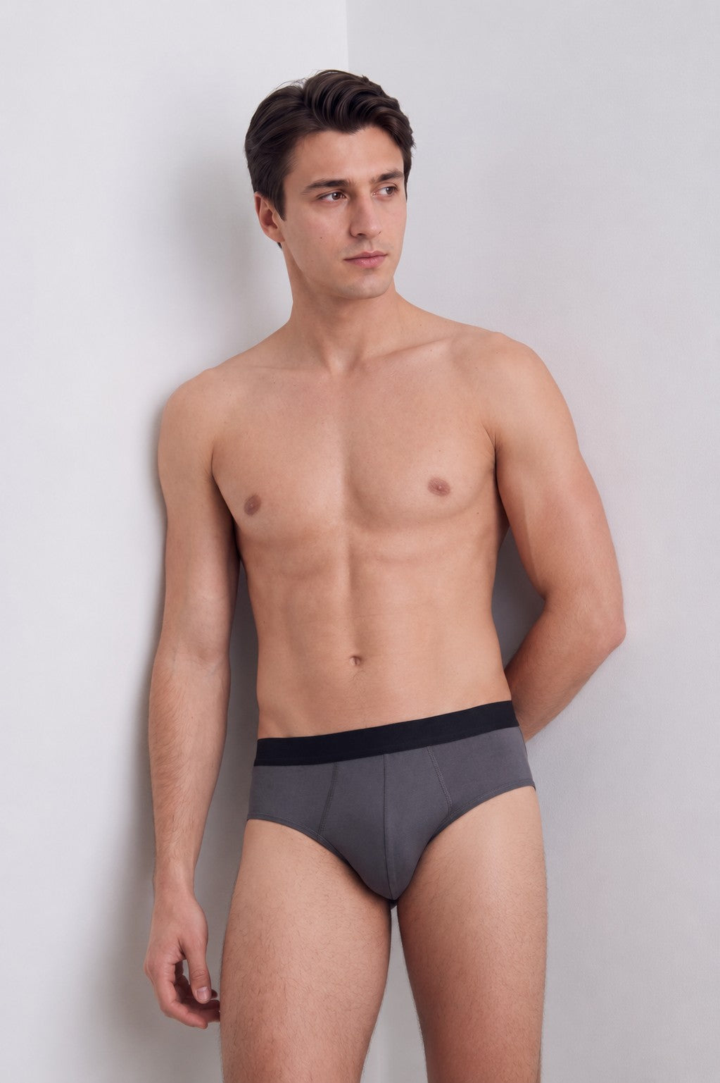 Charcoal Solid Regular Fit Brief for Men - Image 1