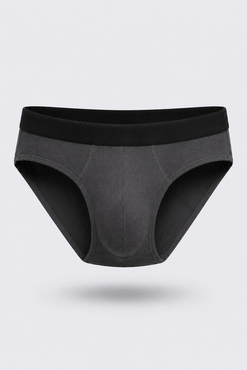 Charcoal Solid Regular Fit Brief for Men - Image 2