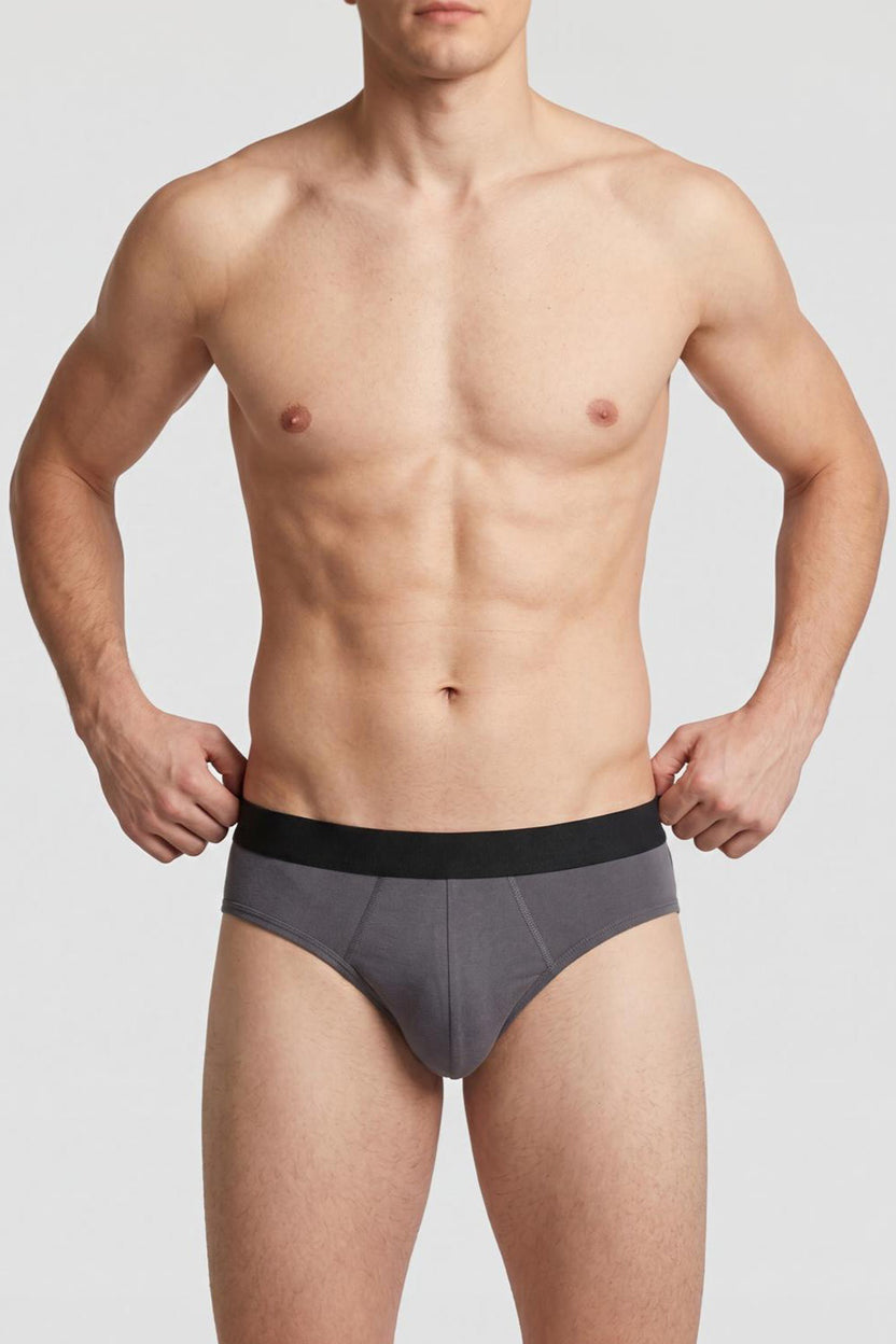 Charcoal Solid Regular Fit Brief for Men - Image 3