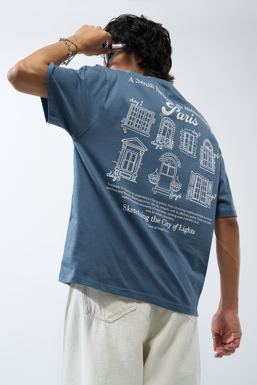 Blue Graphic Printed Oversized Fit T-Shirt for Men - Image 1