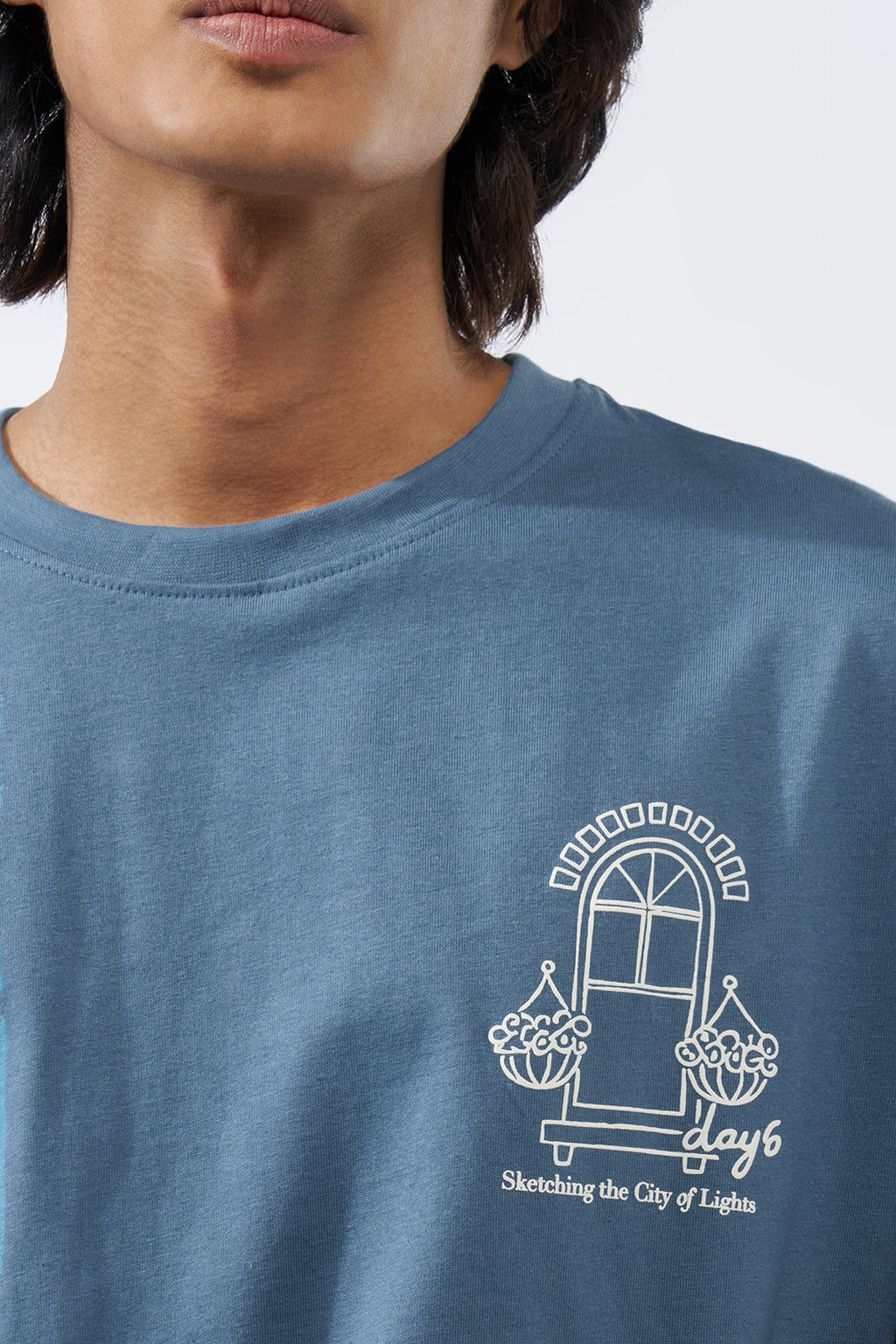 Blue Graphic Printed Oversized Fit T-Shirt for Men - Image 3