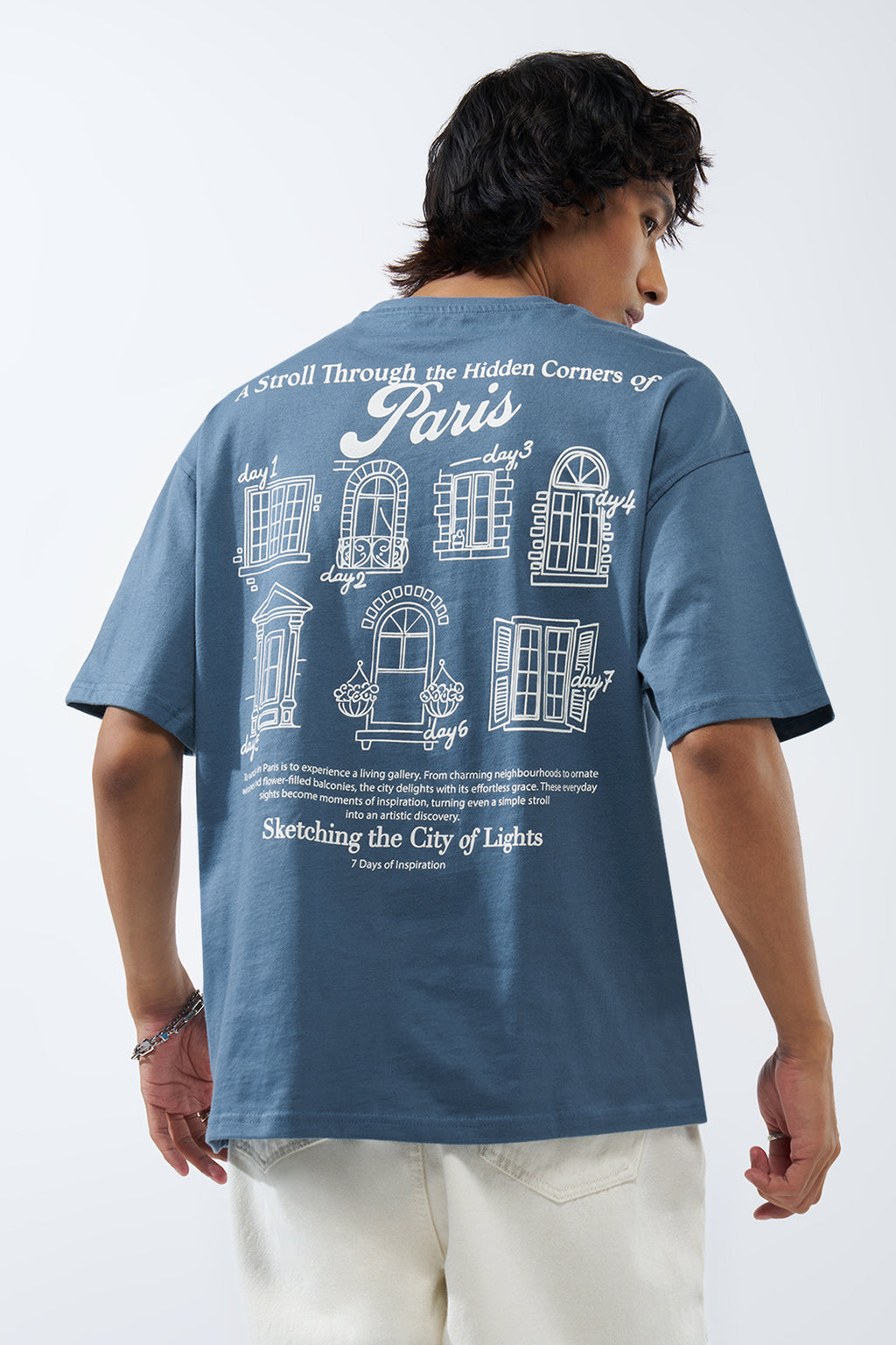 Blue Graphic Printed Oversized Fit T-Shirt for Men - Image 5