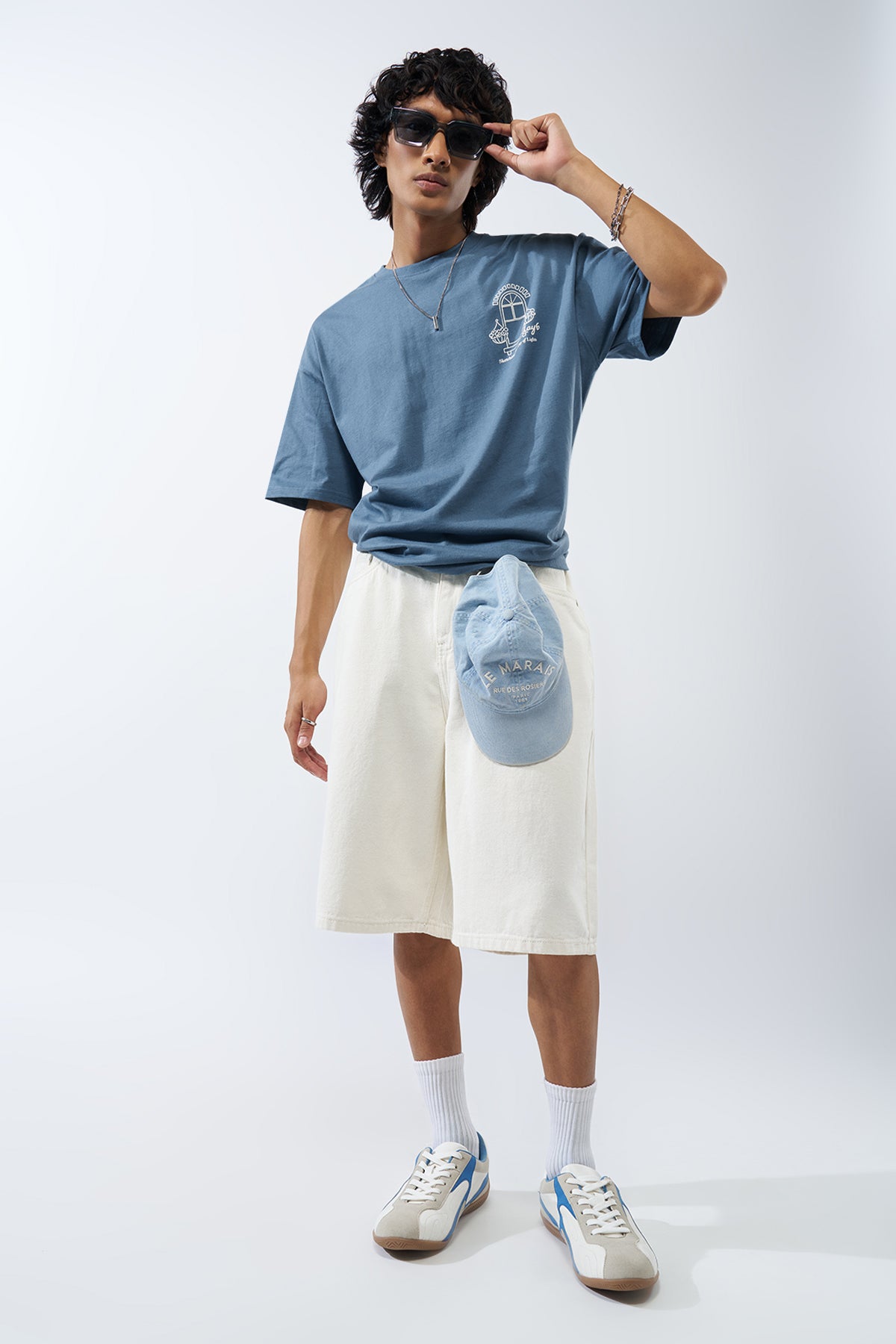 Blue Graphic Printed Oversized Fit T-Shirt for Men - Image 6