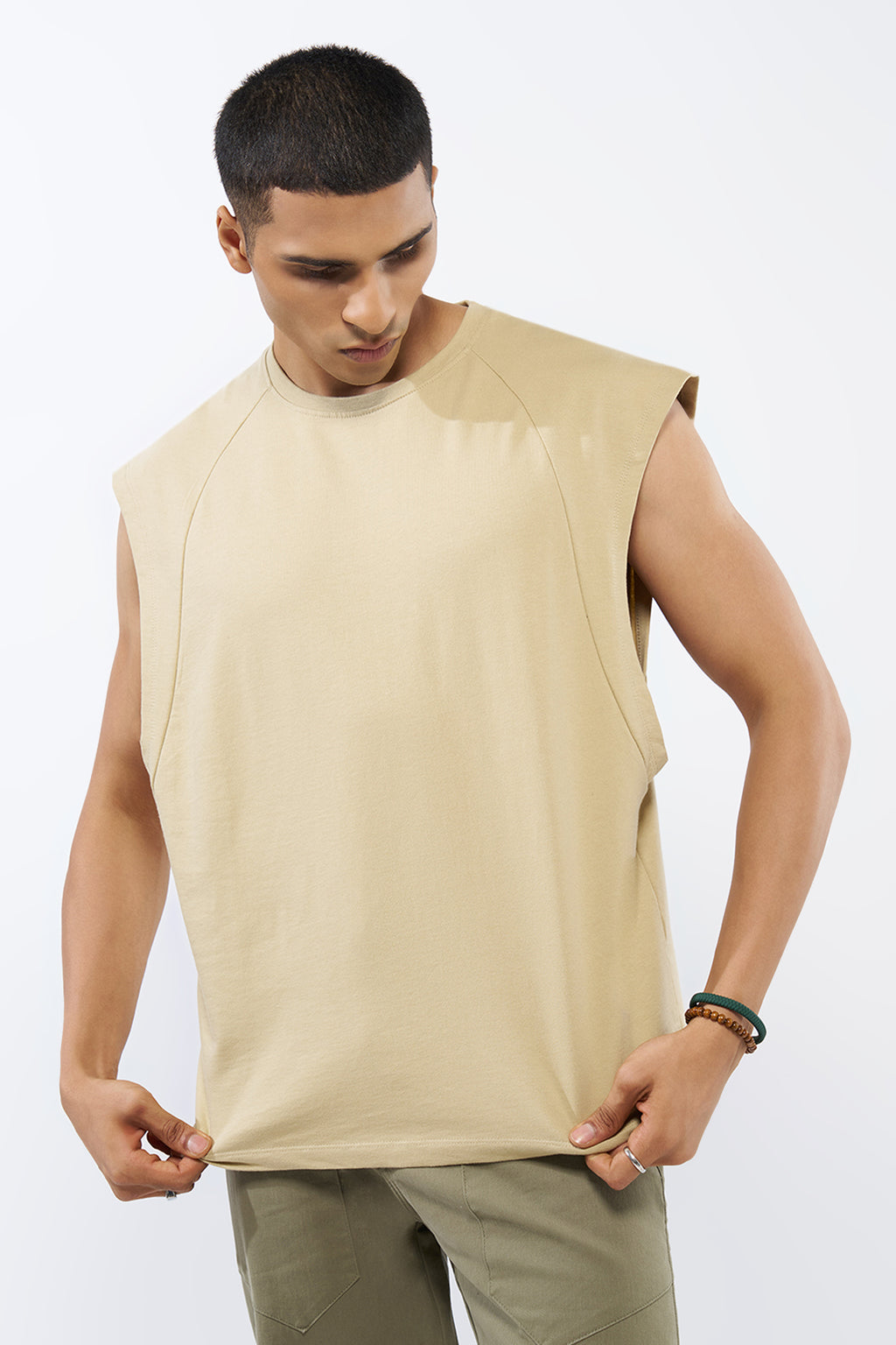 Khaki Solid Regular Fit T-Shirt for Men - Image 2