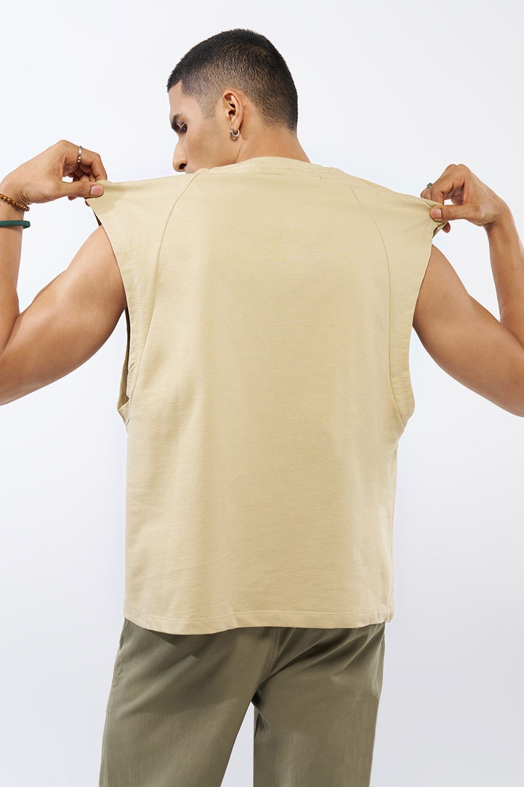 Khaki Solid Regular Fit T-Shirt for Men - Image 5