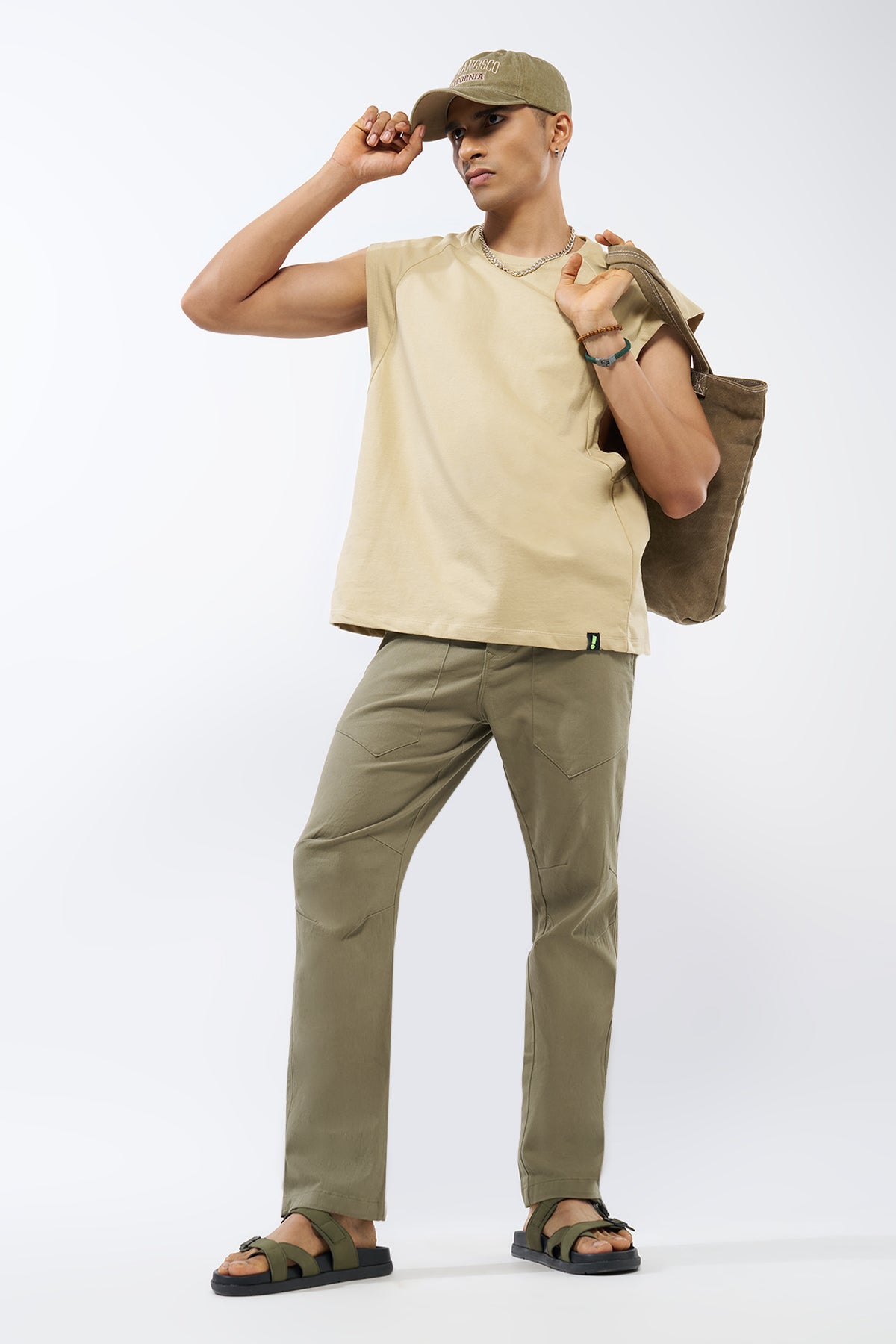 Khaki Solid Regular Fit T-Shirt for Men - Image 6