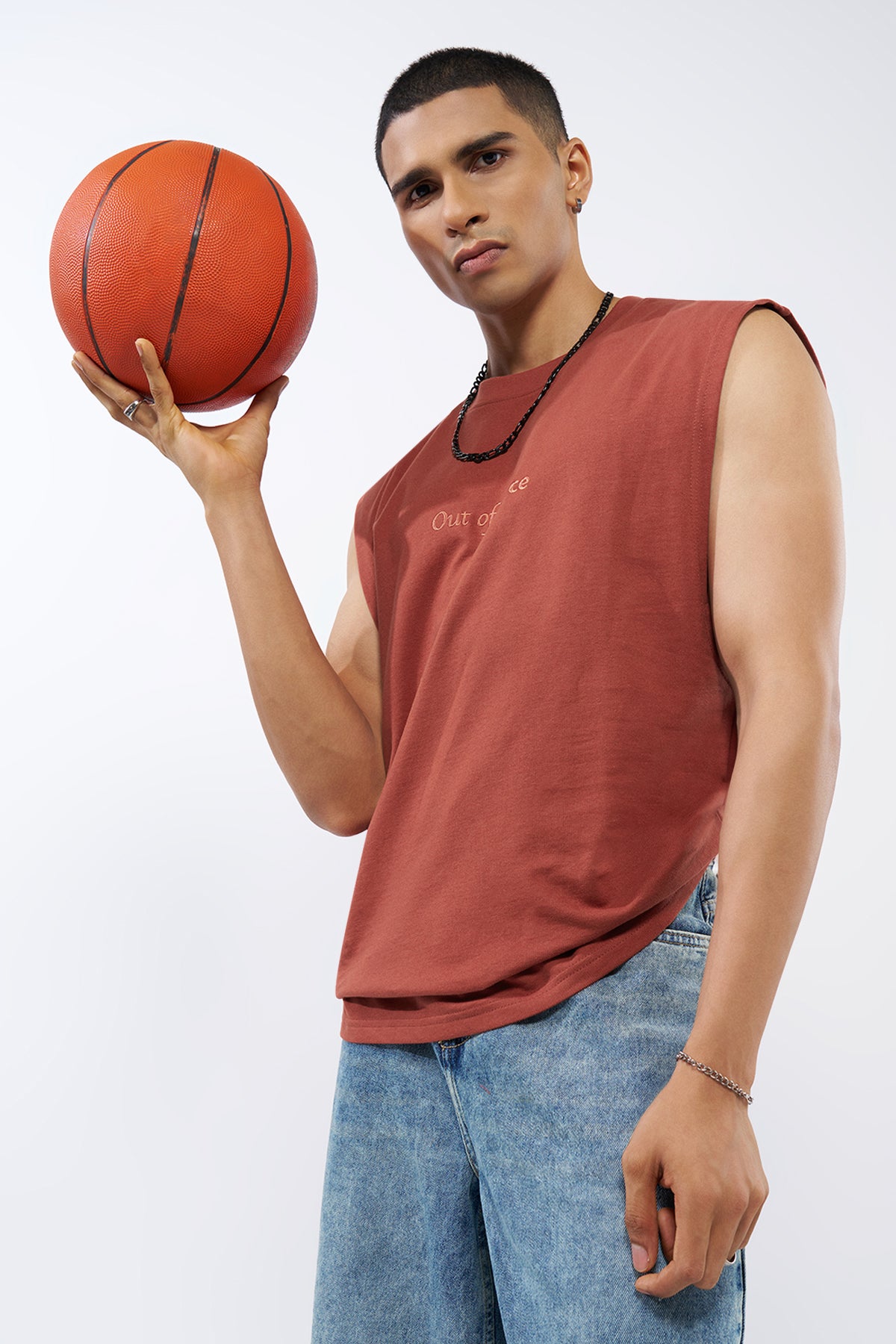 Red Embroidered Regular Fit T-Shirt for Men - Image 1