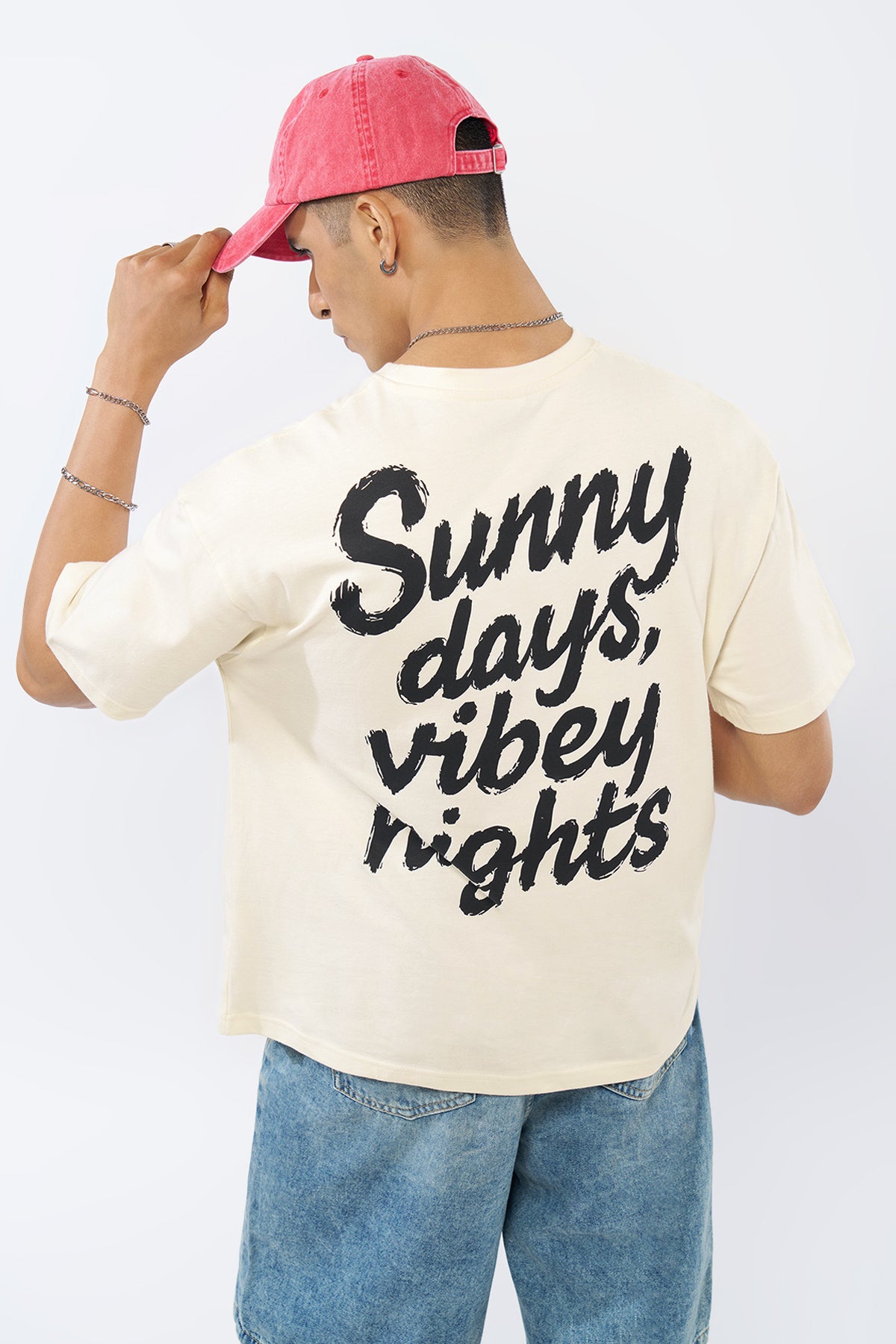 Off White Graphic Printed Oversized Fit T-Shirt for Men - Image 1
