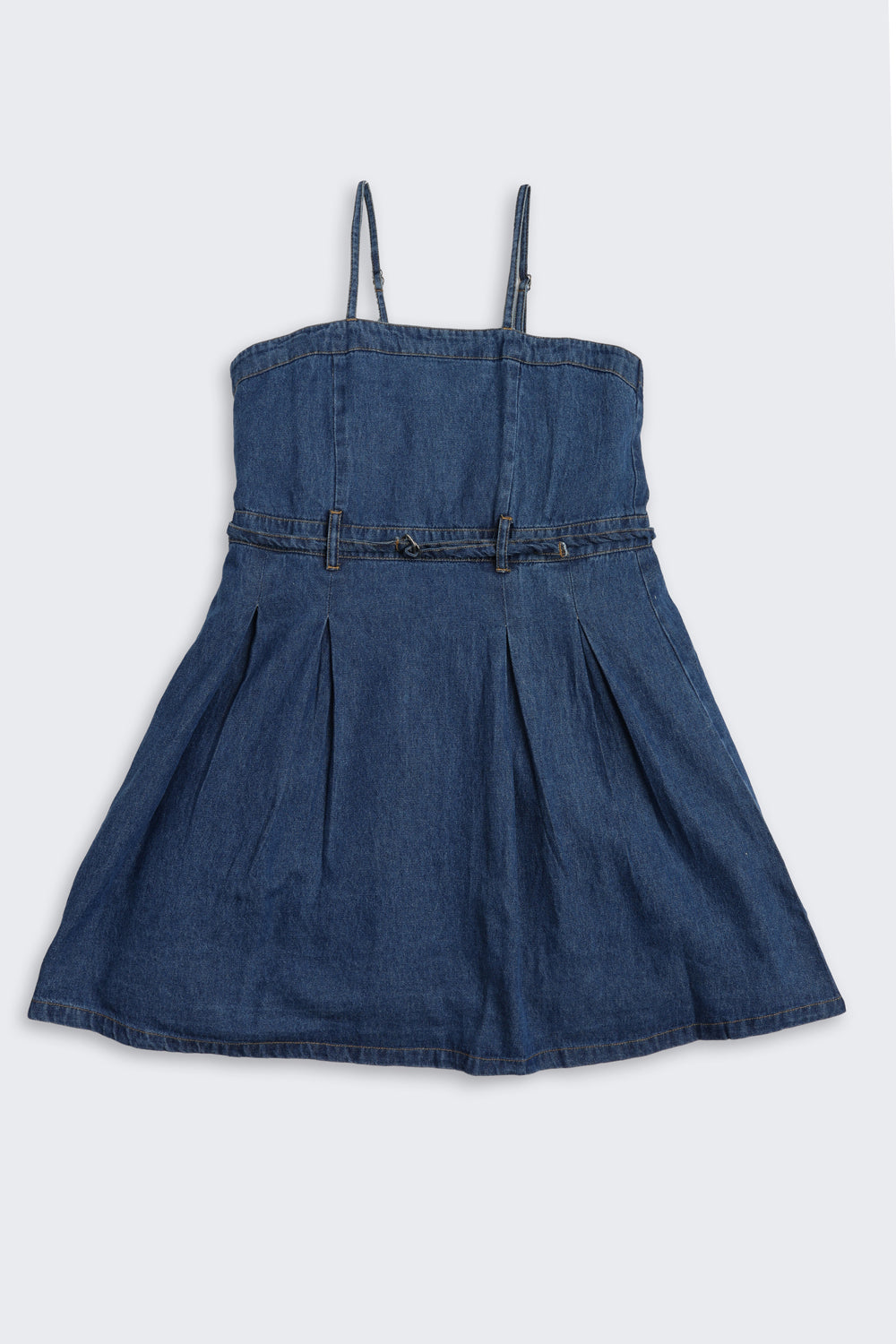 Navy Solid Regular Fit Denim Dress With T-Shirt for Tweens Girls - Image 3