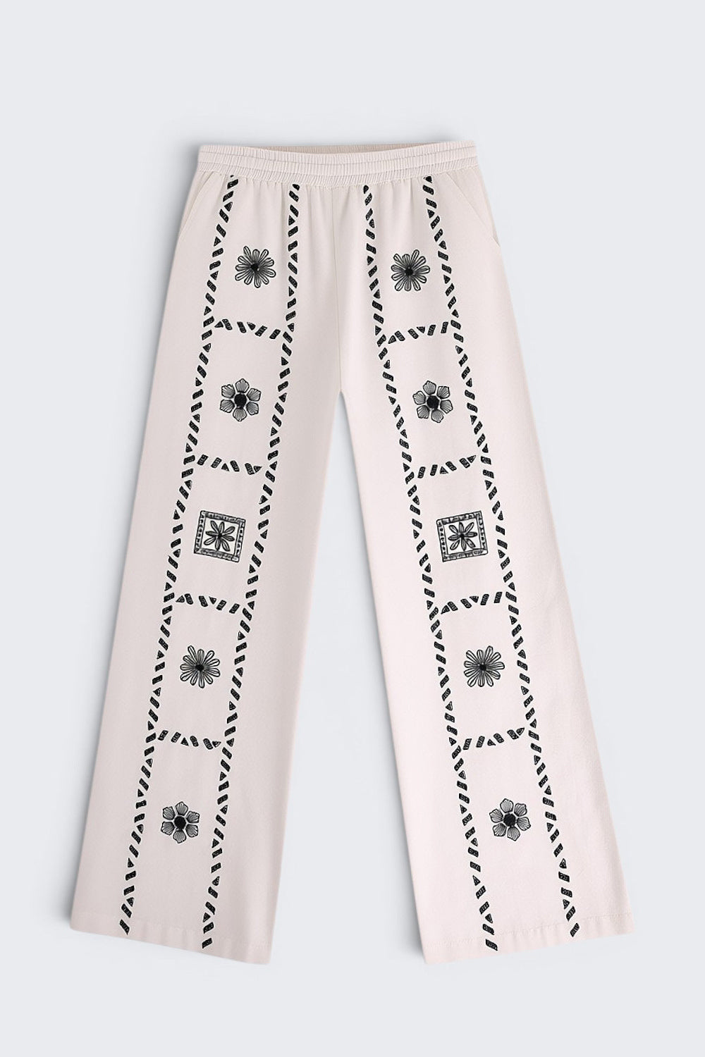 Off White Floral Regular Fit Pant - Image 2