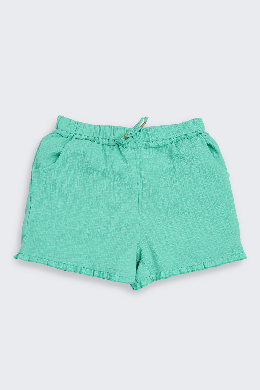 Green Solid Regular Fit Shorts for Girls - Image 2