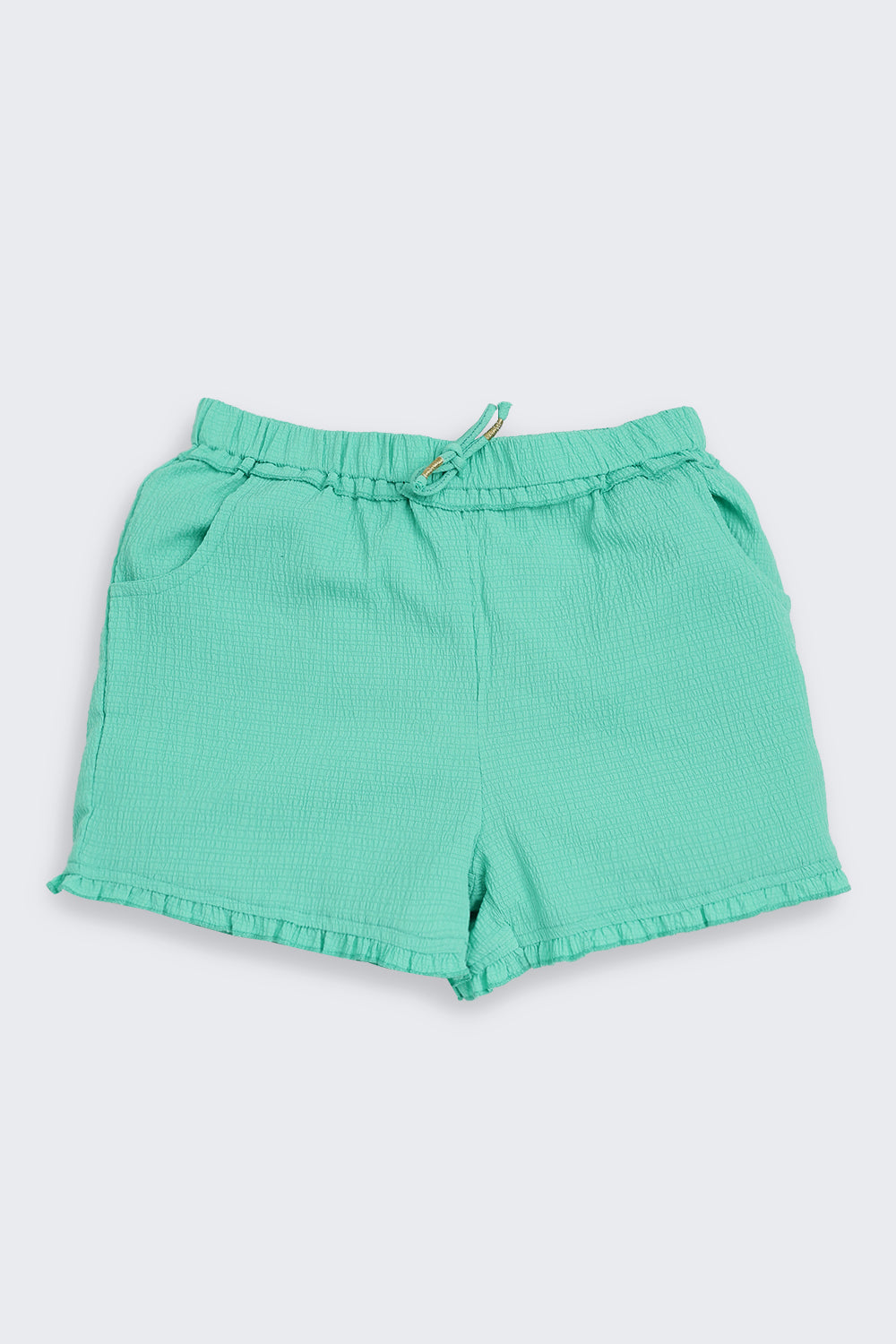 Green Solid Regular Fit Shorts for Girls - Image 2