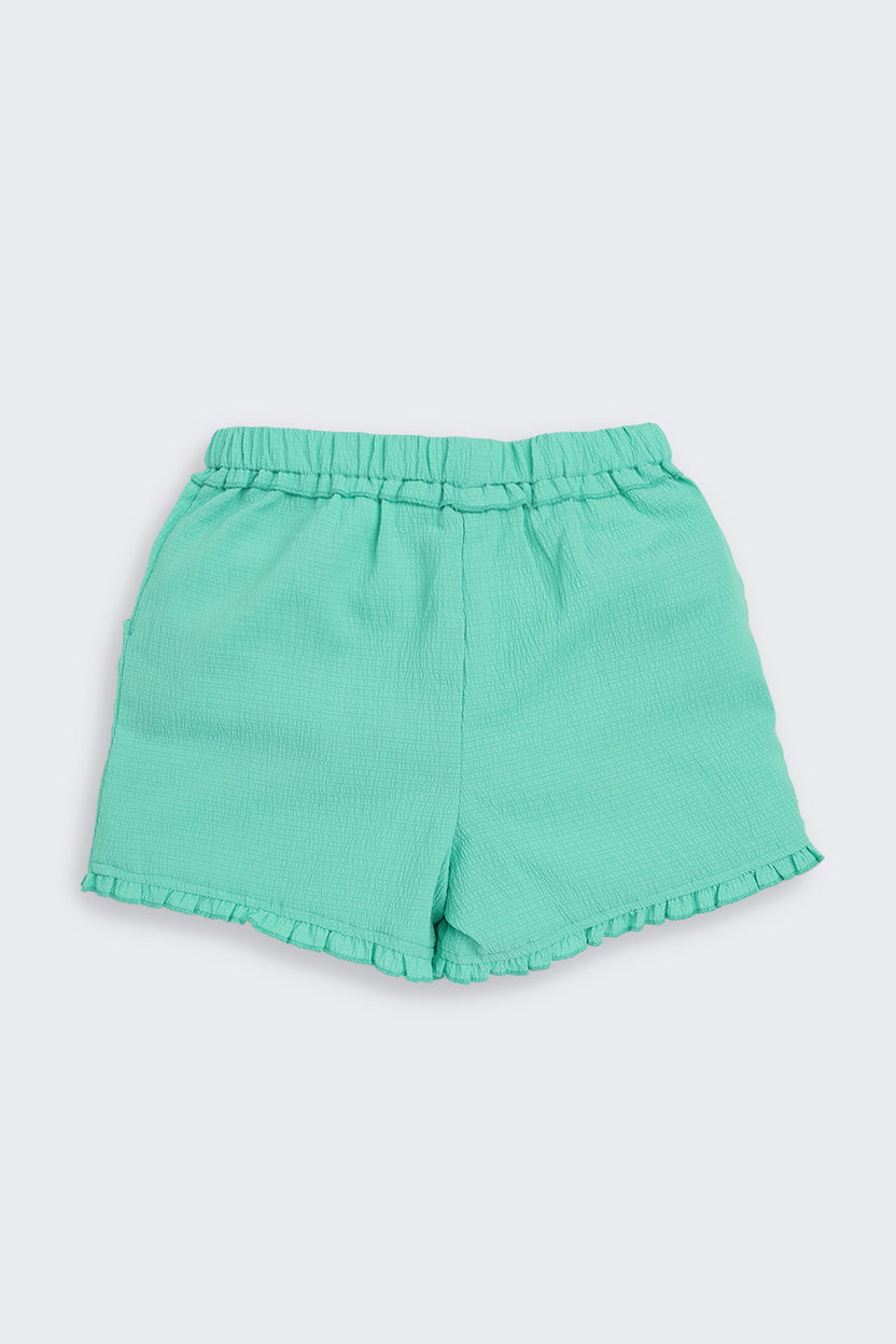 Green Solid Regular Fit Shorts for Girls - Image 3