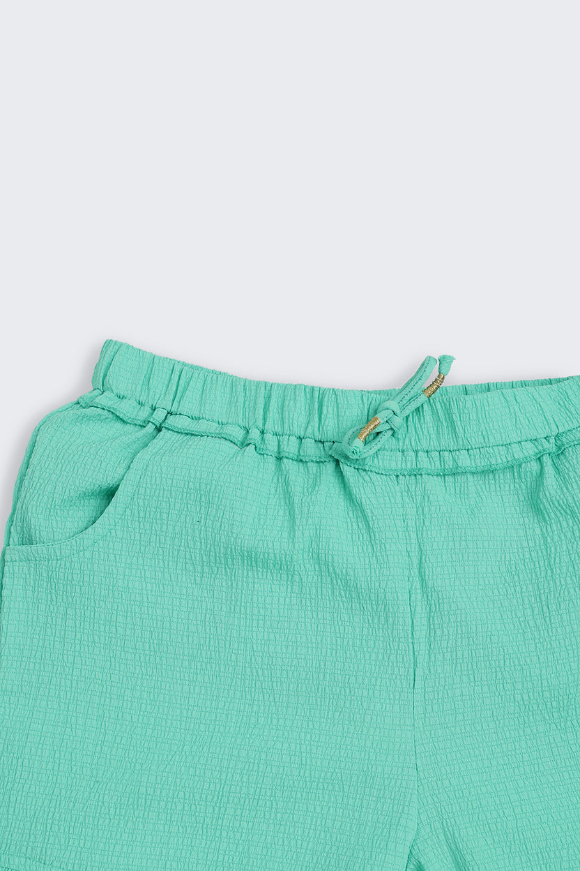 Green Solid Regular Fit Shorts for Girls - Image 5
