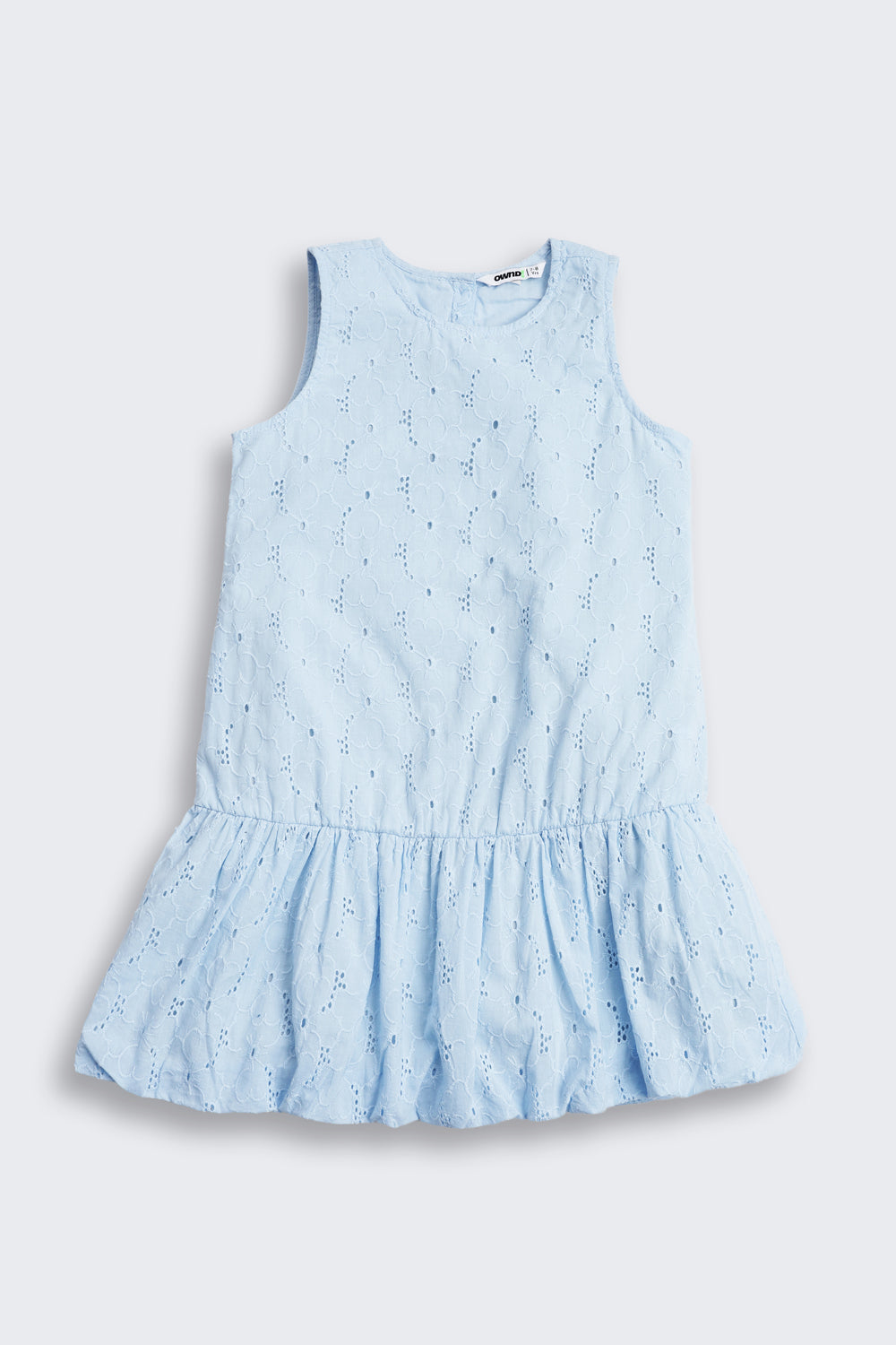 Light Blue Embroidered Regular Fit Dress for Girls - Image 2