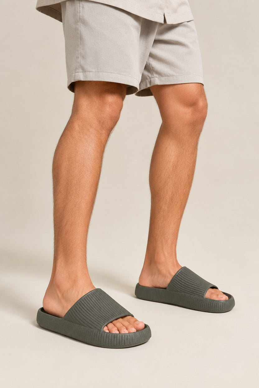 Olive Solid Pool Slides for Men - Image 1
