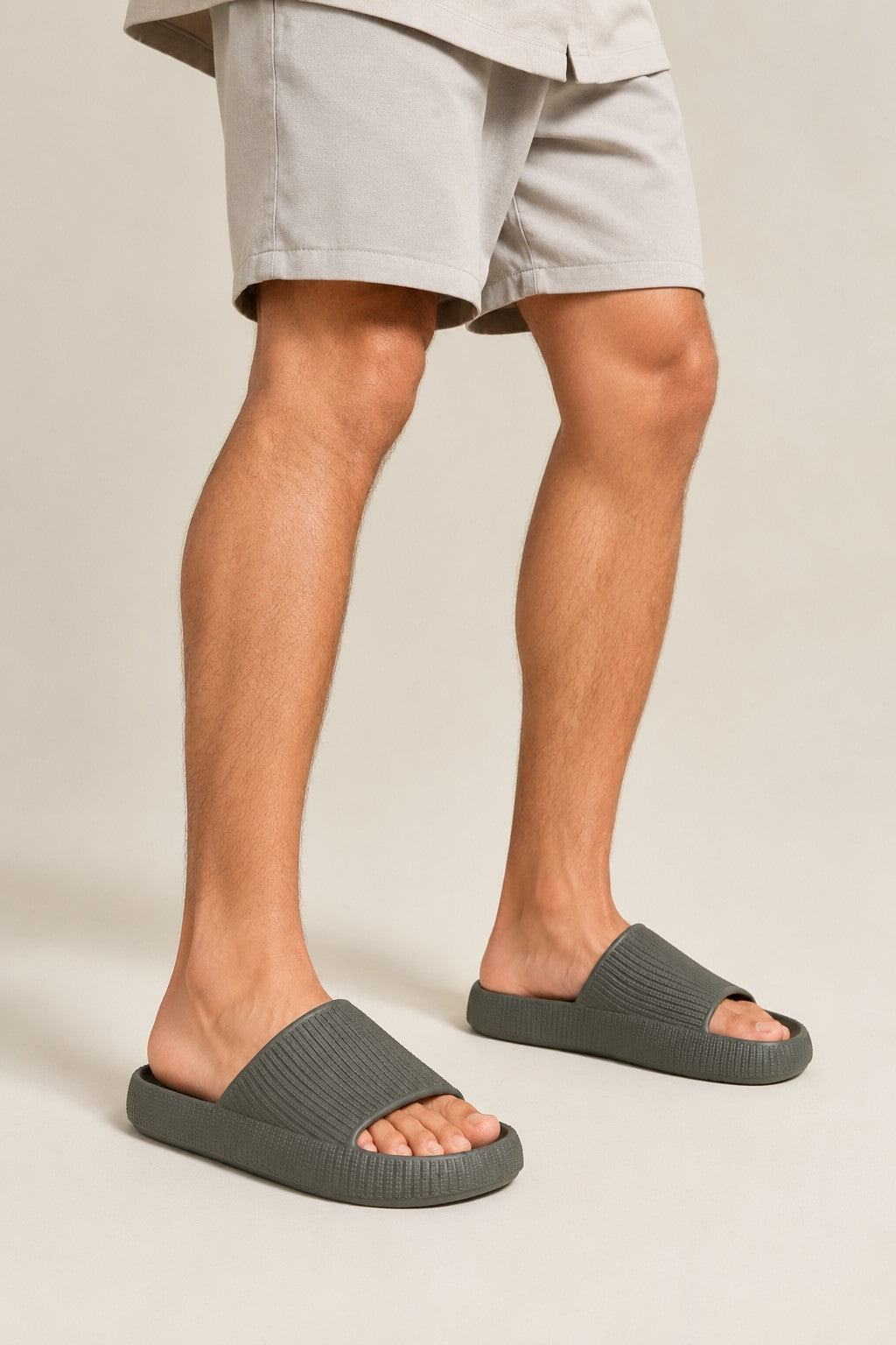 Olive Solid Pool Slides for Men - Image 1