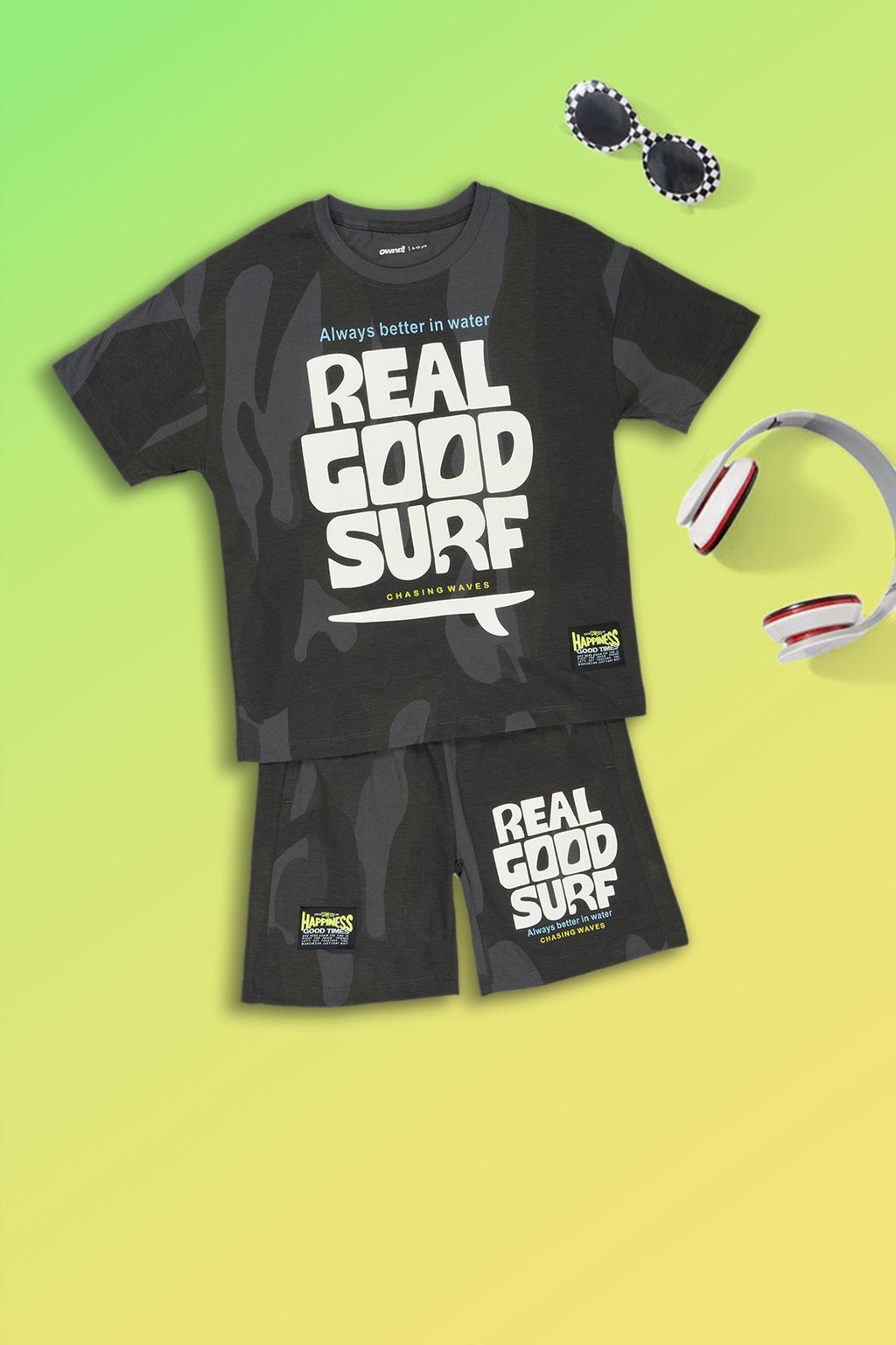 Charcoal Typographic Printed Regular Fit Co-ord Set for Tweens Boys - Image 1
