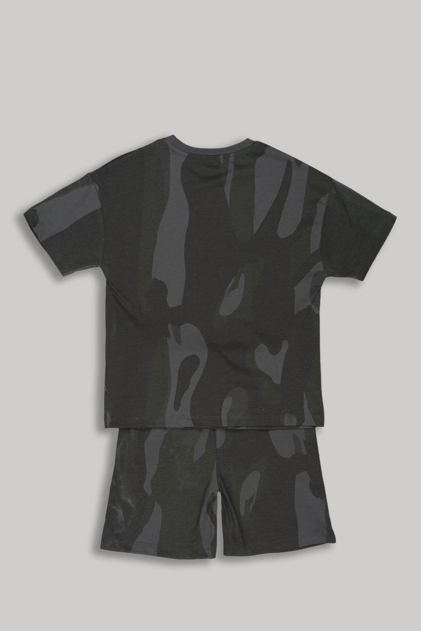 Charcoal Typographic Printed Regular Fit Co-ord Set for Tweens Boys - Image 2