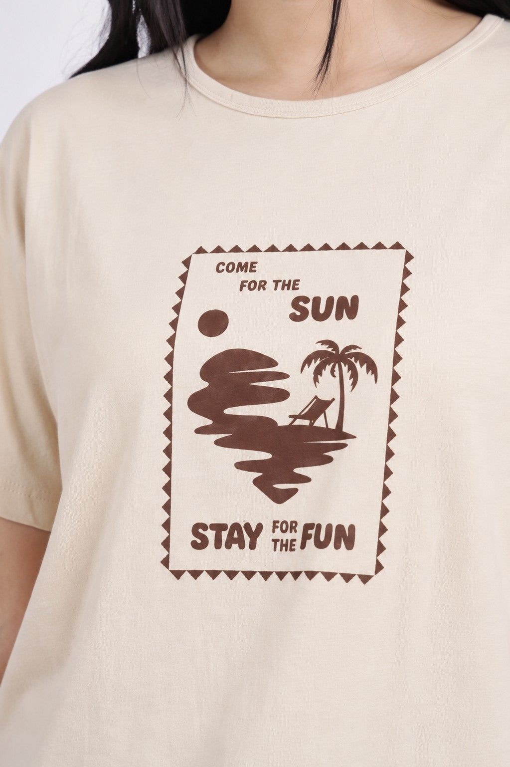 Beige Graphic Regular Fit T-Shirt for Women - Image 6