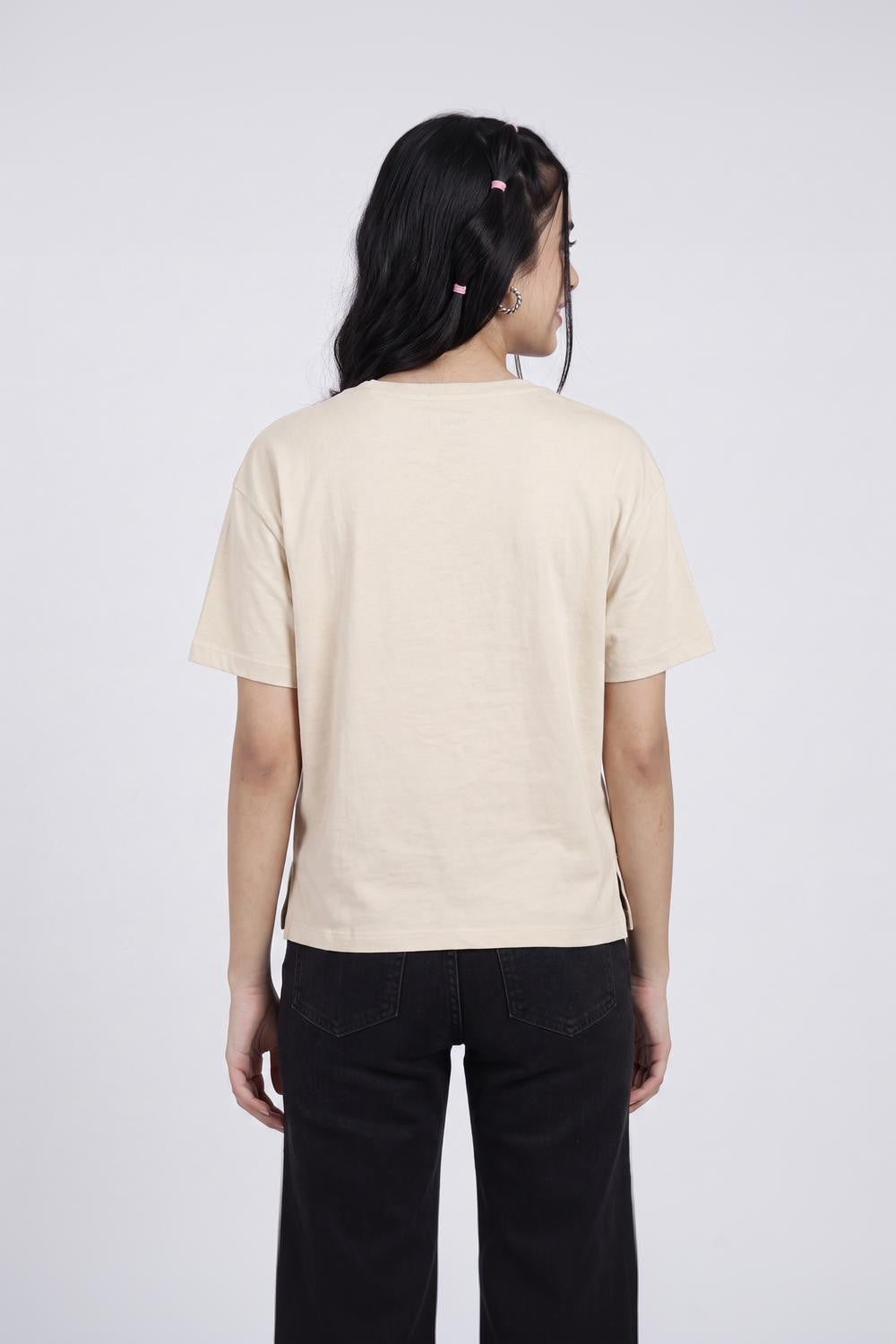 Beige Graphic Regular Fit T-Shirt for Women - Image 4