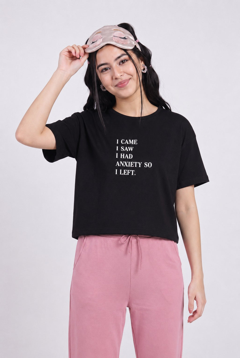 Black Typographic Printed Regular Fit T-Shirt for Women - Image 1