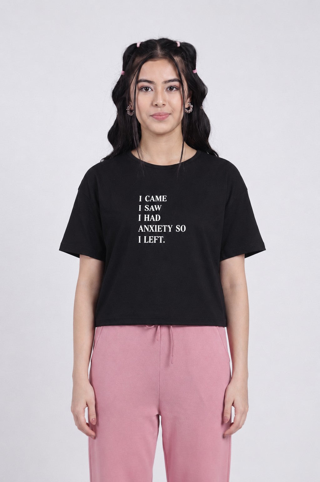 Black Typographic Printed Regular Fit T-Shirt for Women - Image 2